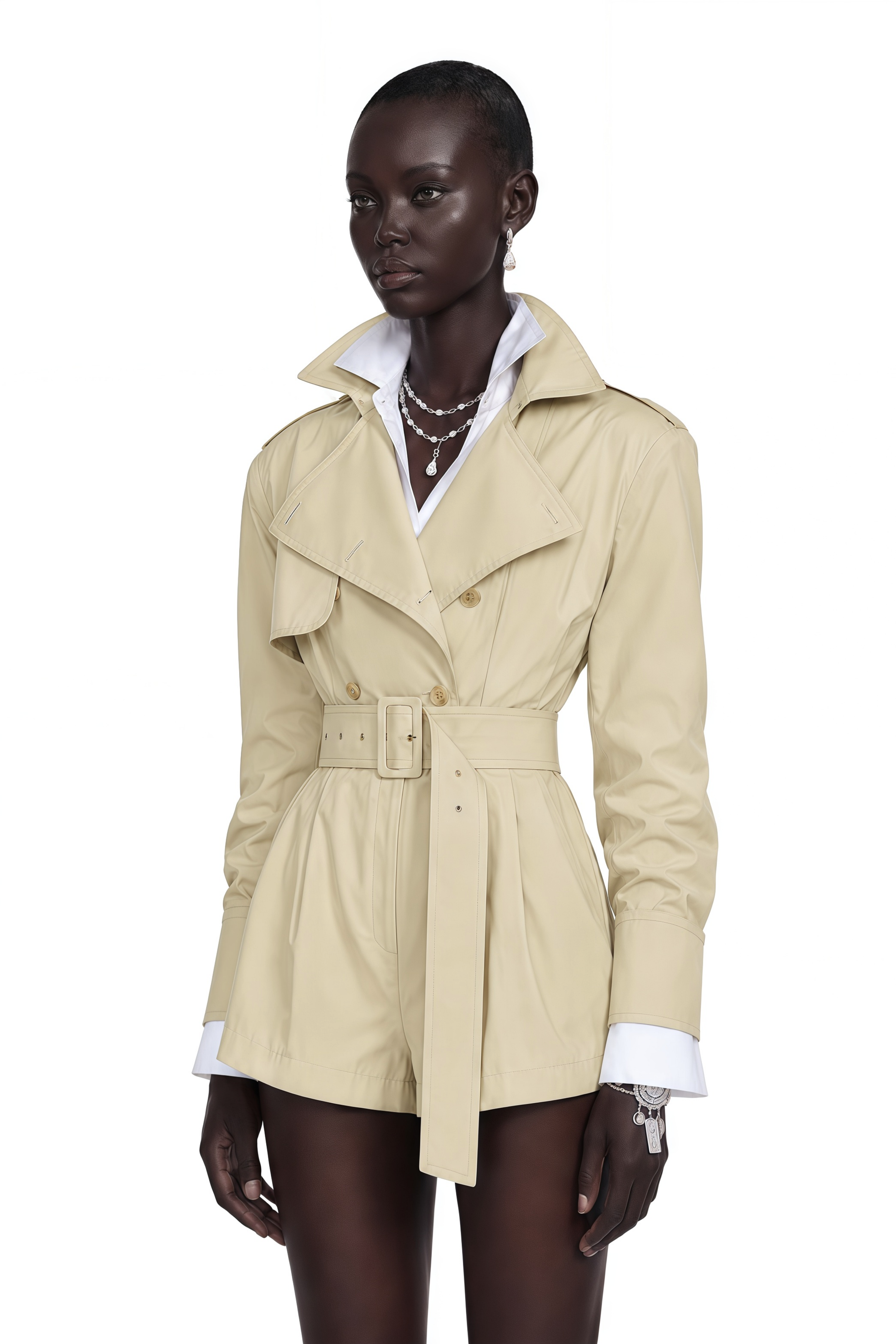Priscille Khaki Asymmetrical Trench Style Playsuit