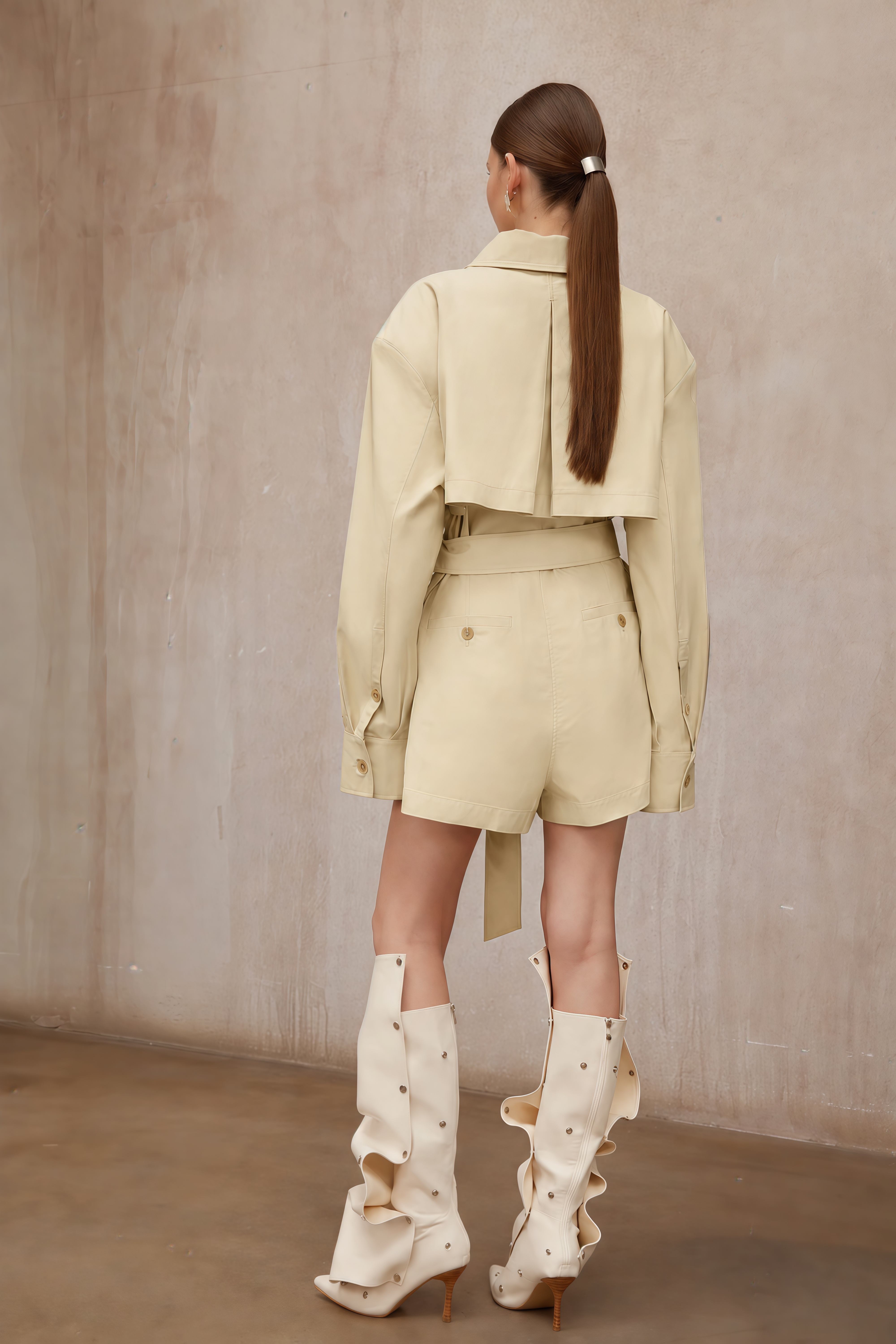 Priscille Khaki Asymmetrical Trench Style Playsuit