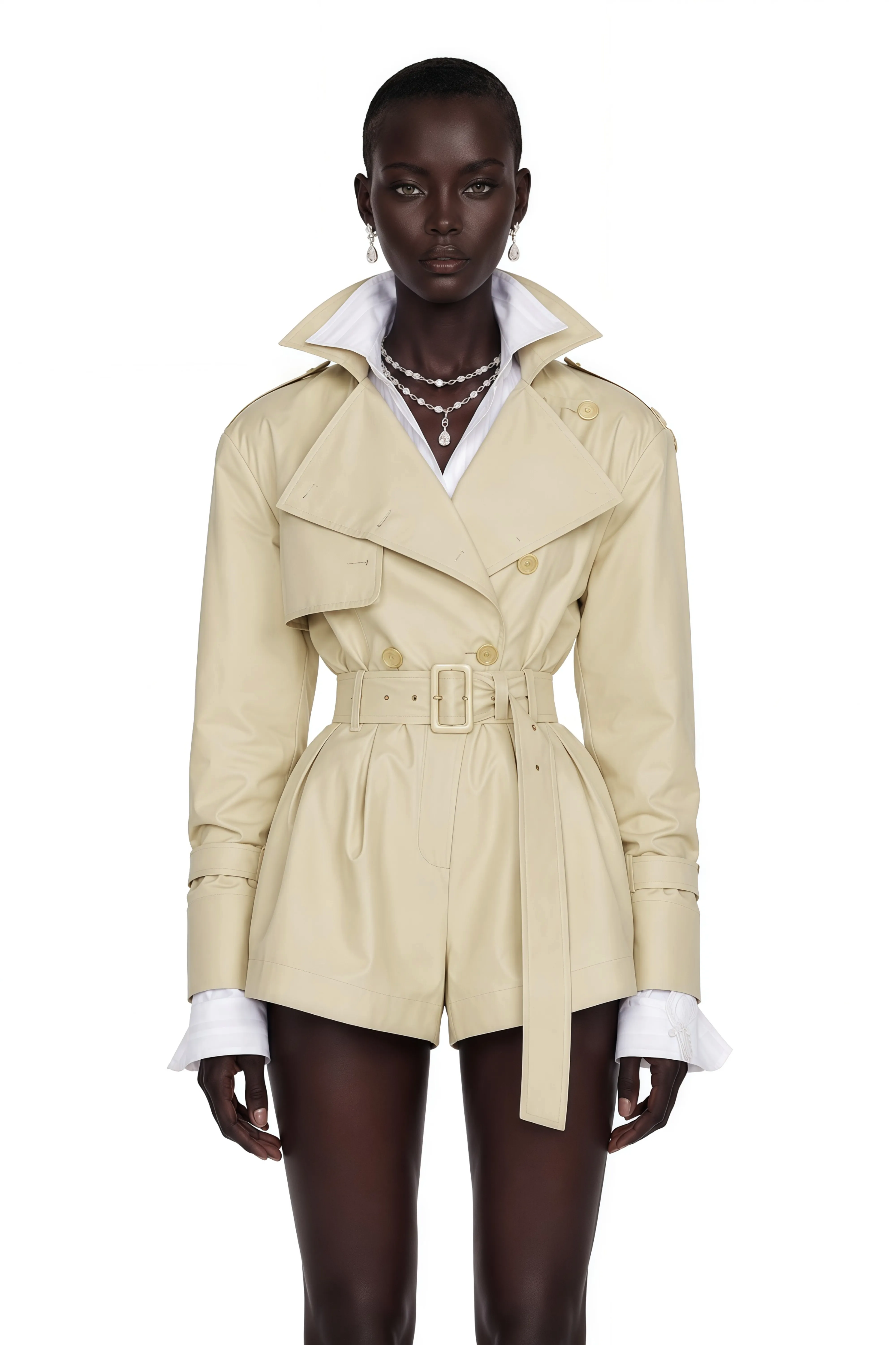 Priscille Khaki Asymmetrical Trench Style Playsuit