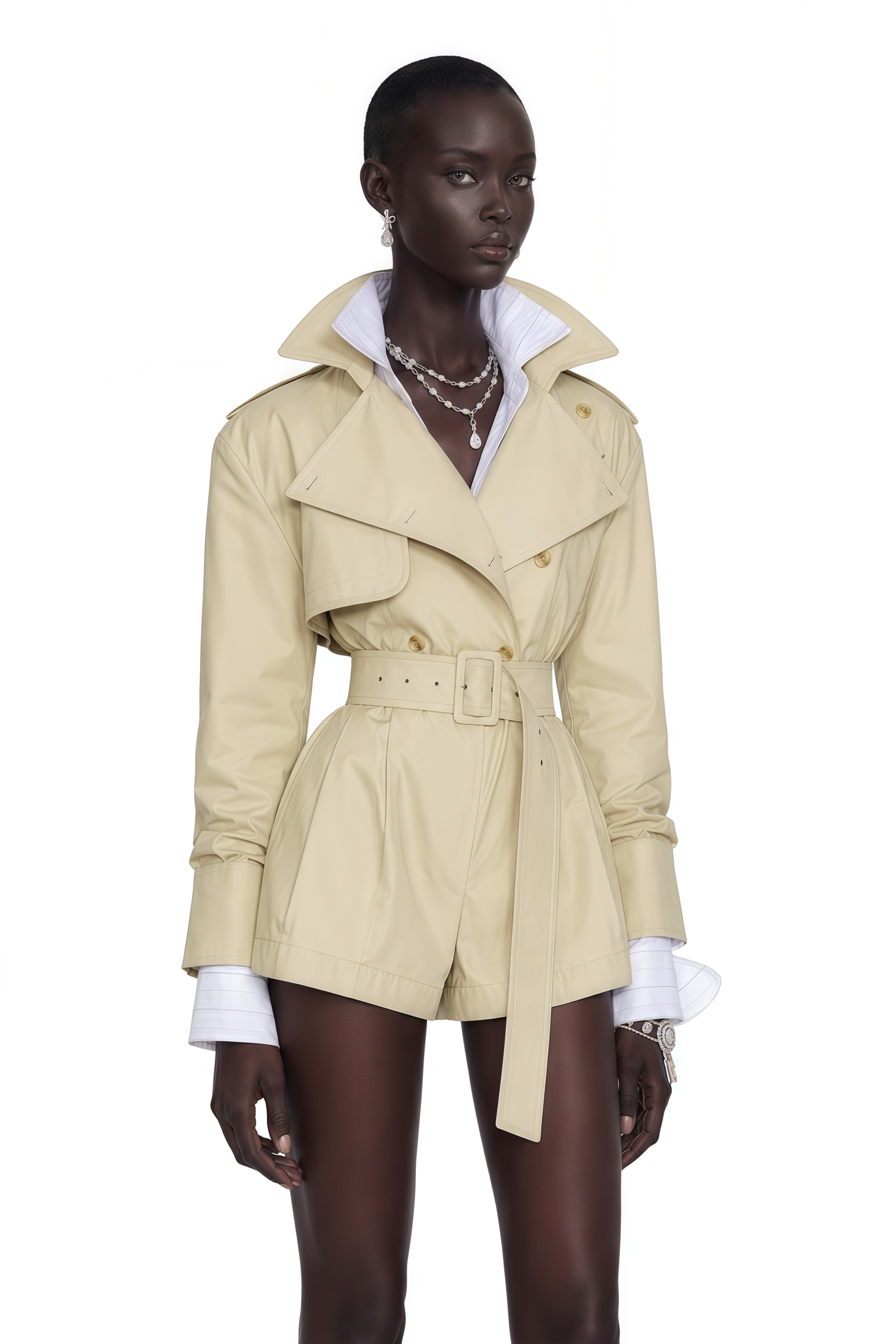 Priscille Khaki Asymmetrical Trench Style Playsuit