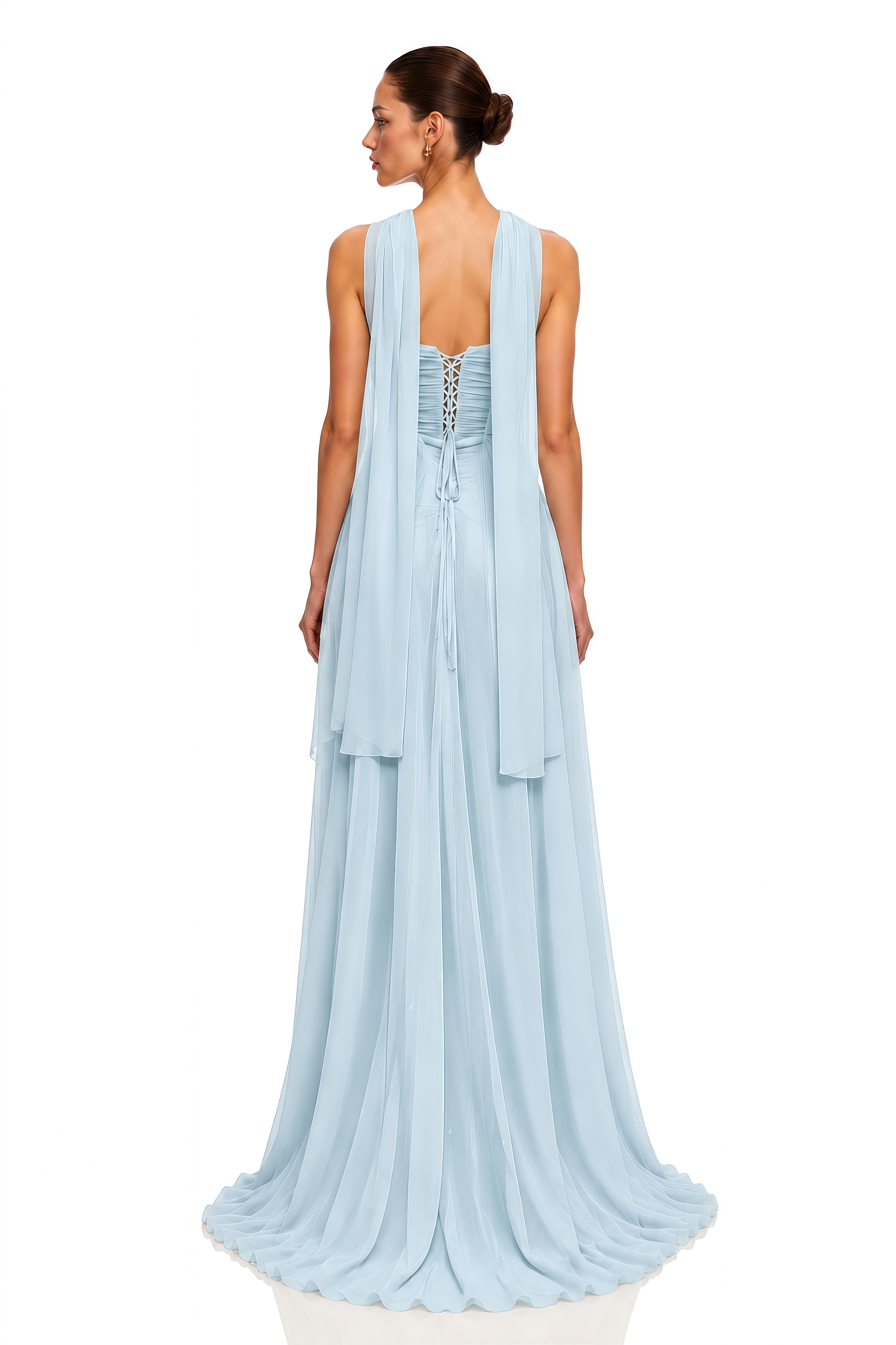 Prisha Blue Strapless Ruched Corset Slit Maxi Dress
