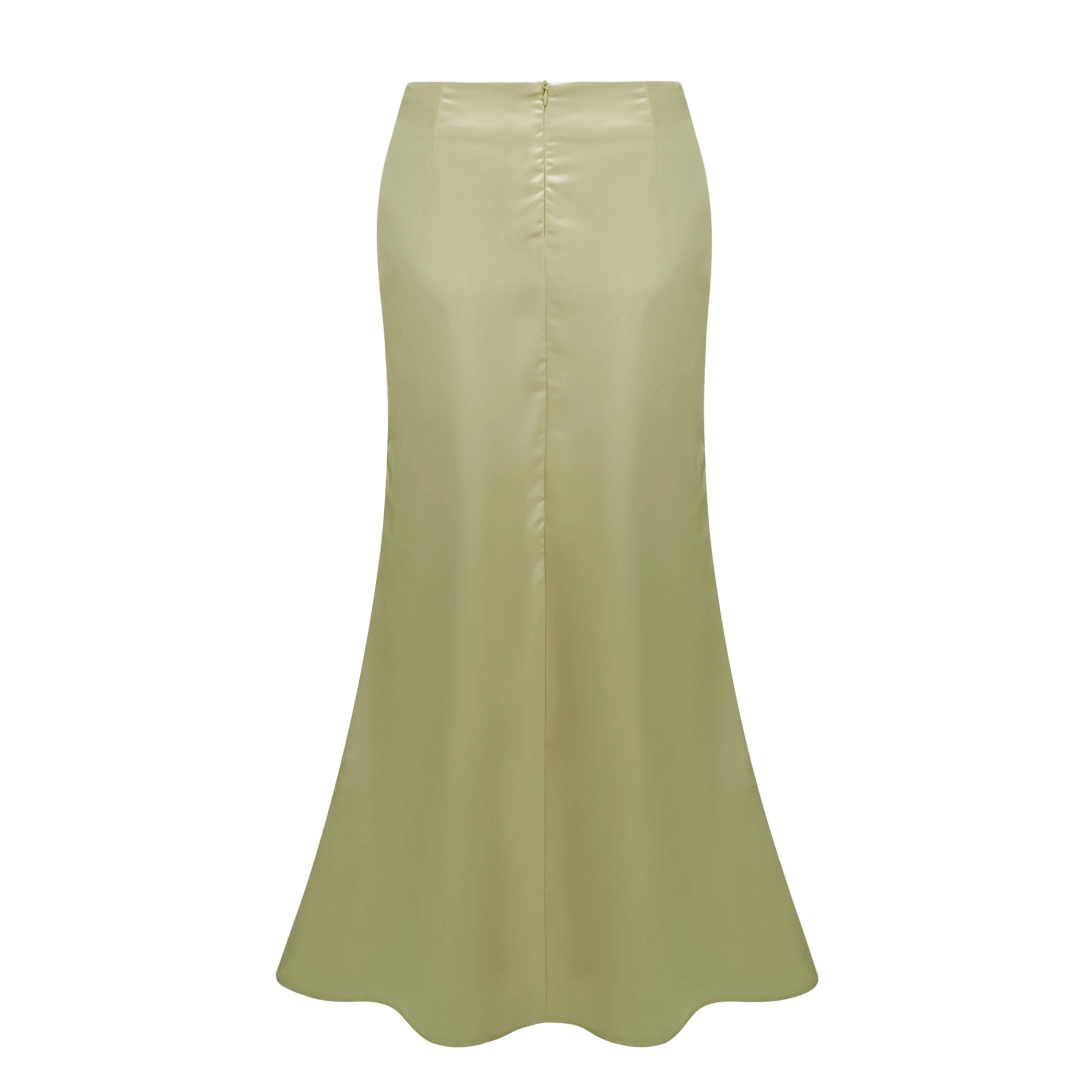 Querubina Green Plunge Neck Satin Top & Skirt Set