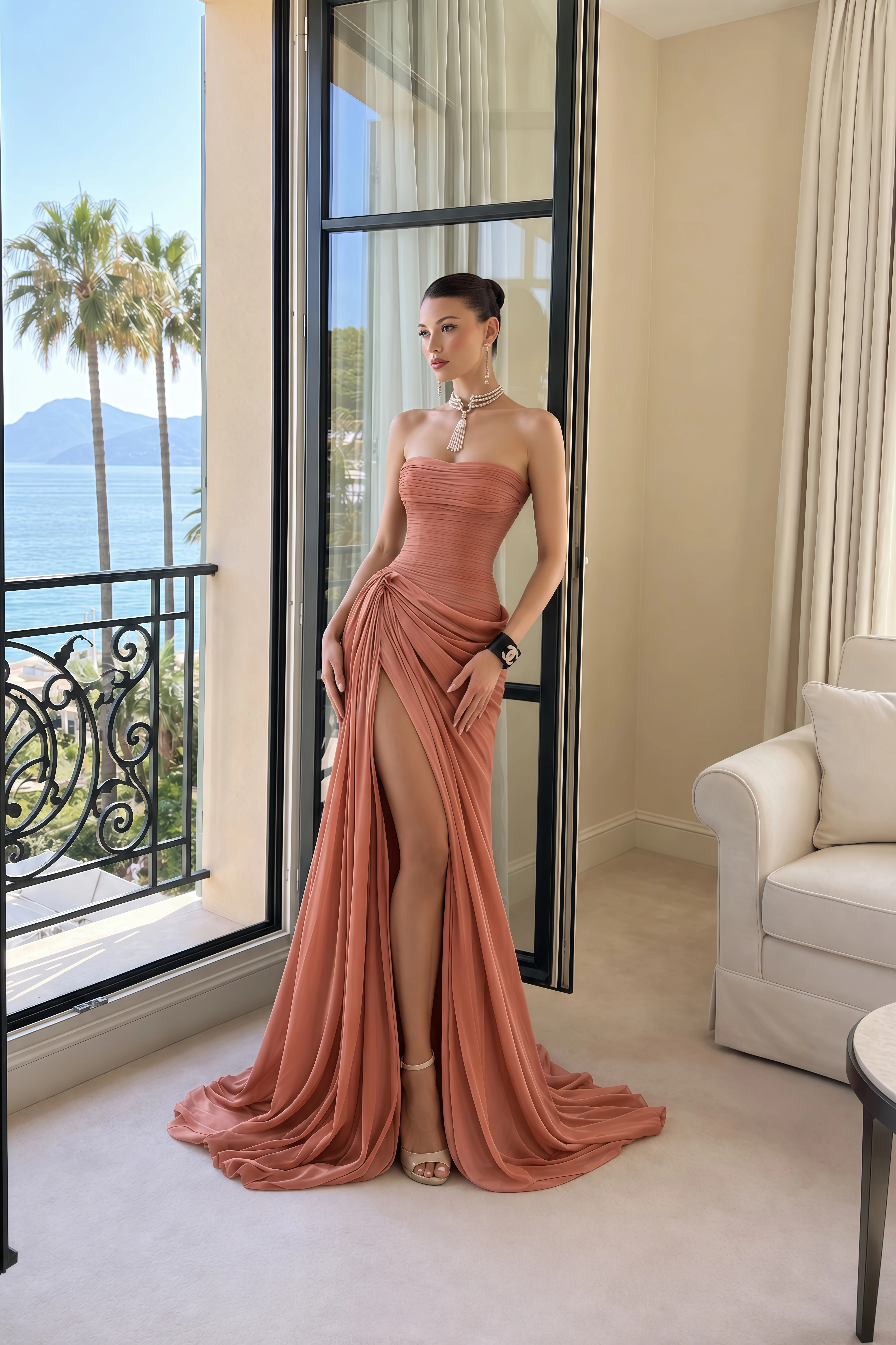 Querubina Pink Asymmetrical Ruched Maxi Dress