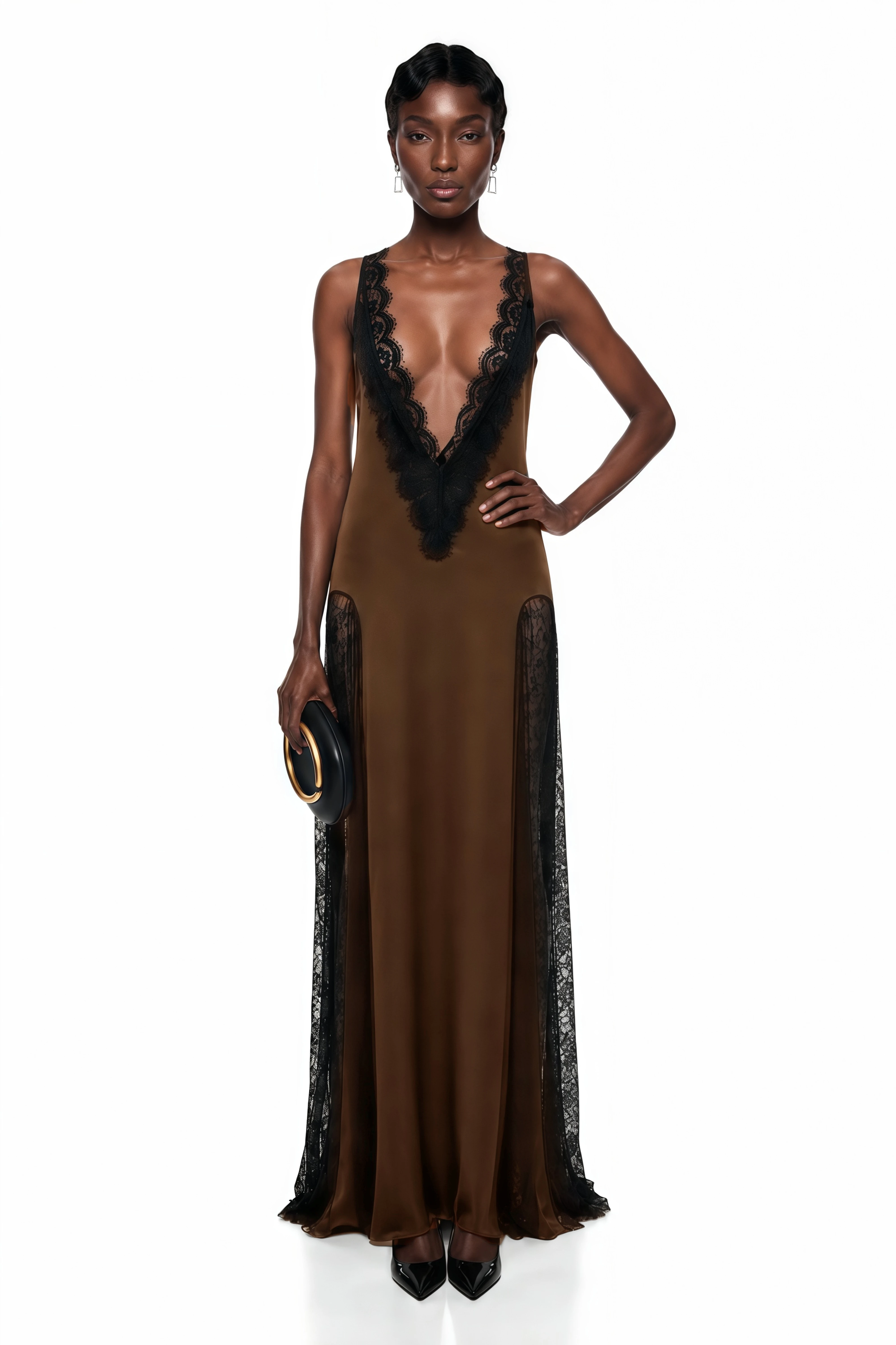 Querubina Olive Backless Lace Trim Satin Maxi Dress – Miss Rosier