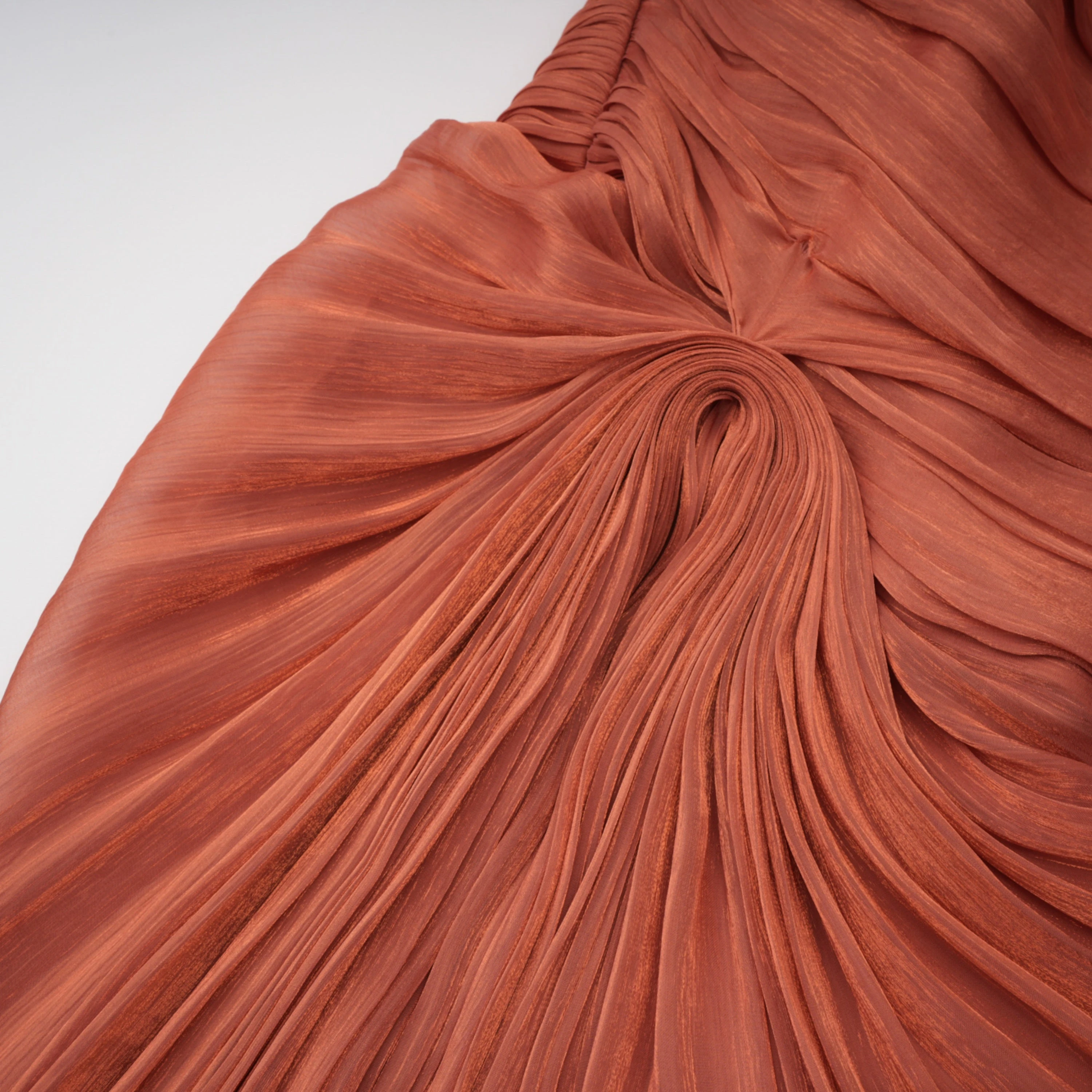 Dusty rose strapless gown with draped skirt and high slit