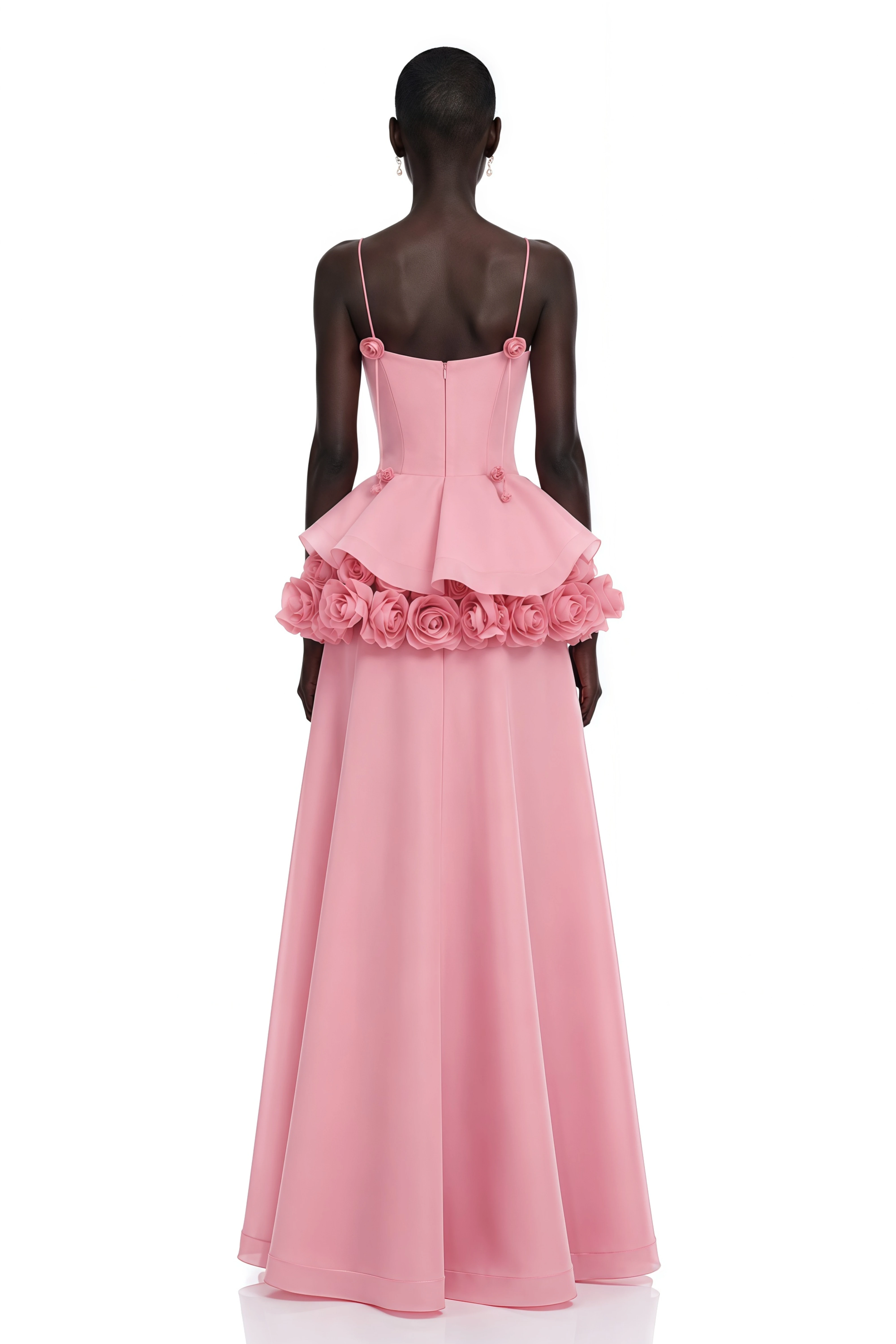 Quitterie Pink Asymmetrical Maxi Dress with 3D Florals