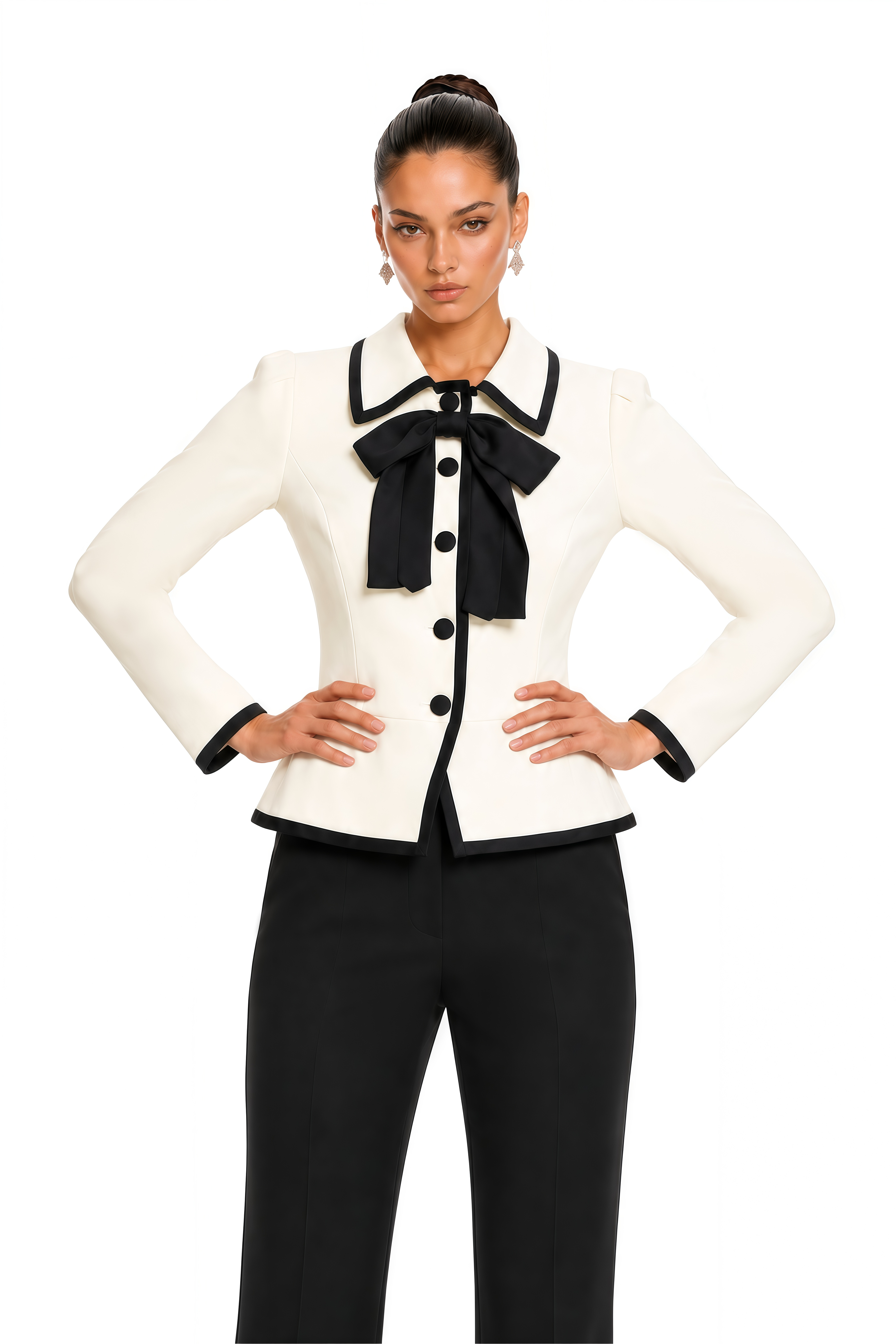 Raina Ivory Contrast Bow Collar Cropped Blazer