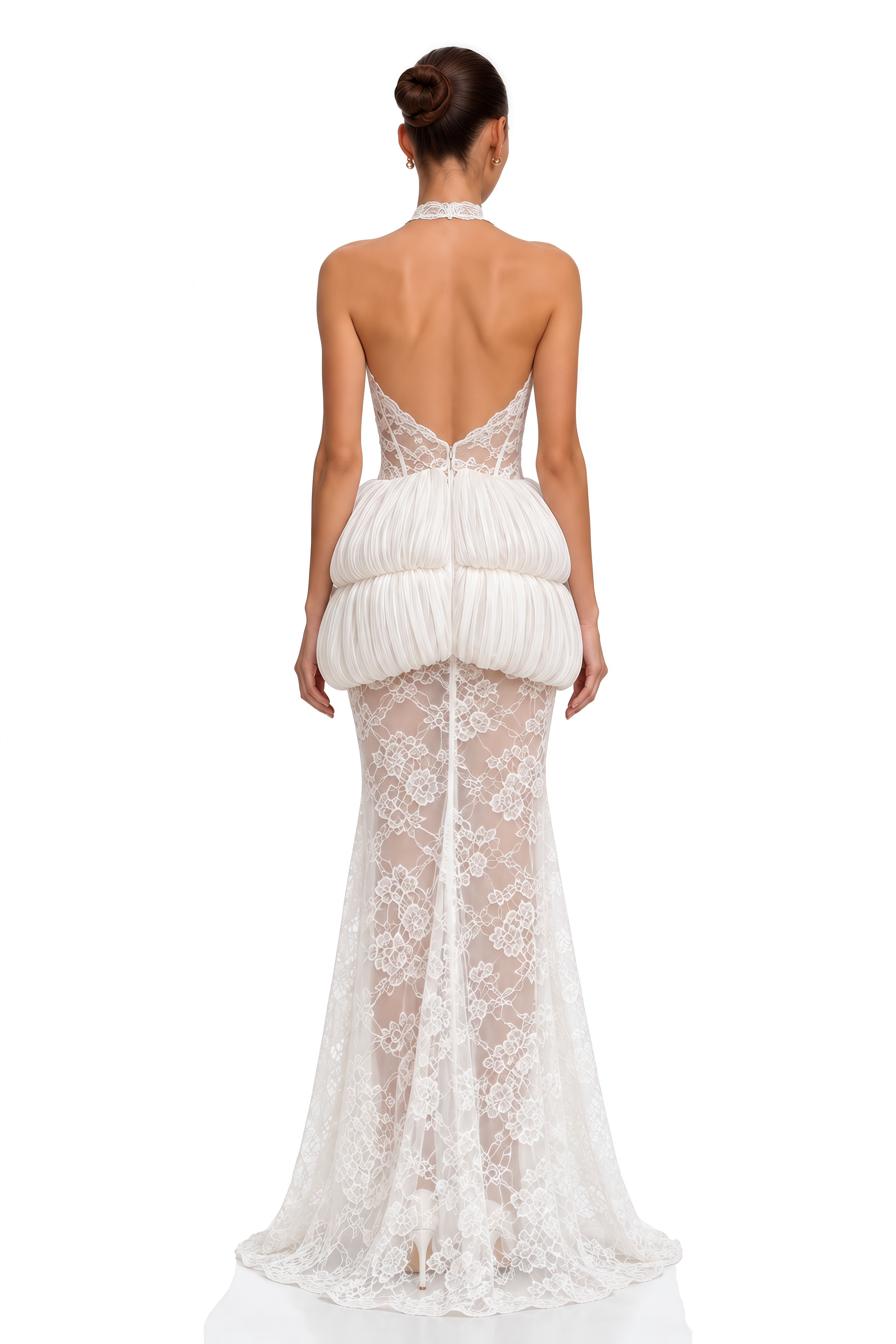 Raya Ivory Lace Halterneck Peplum Maxi Dress