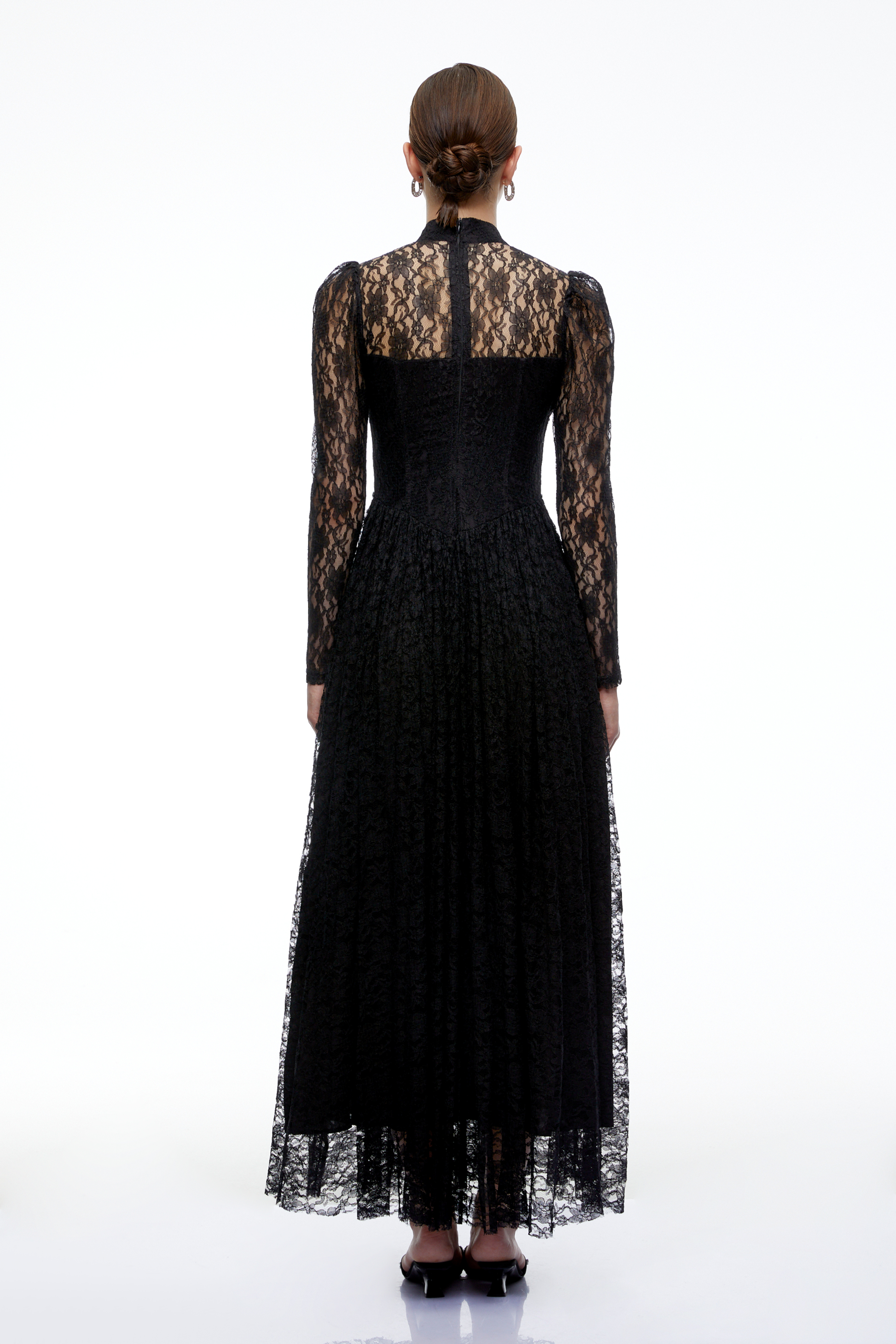 Reagan Black Lace High Neck Long Sleeve Maxi Dress