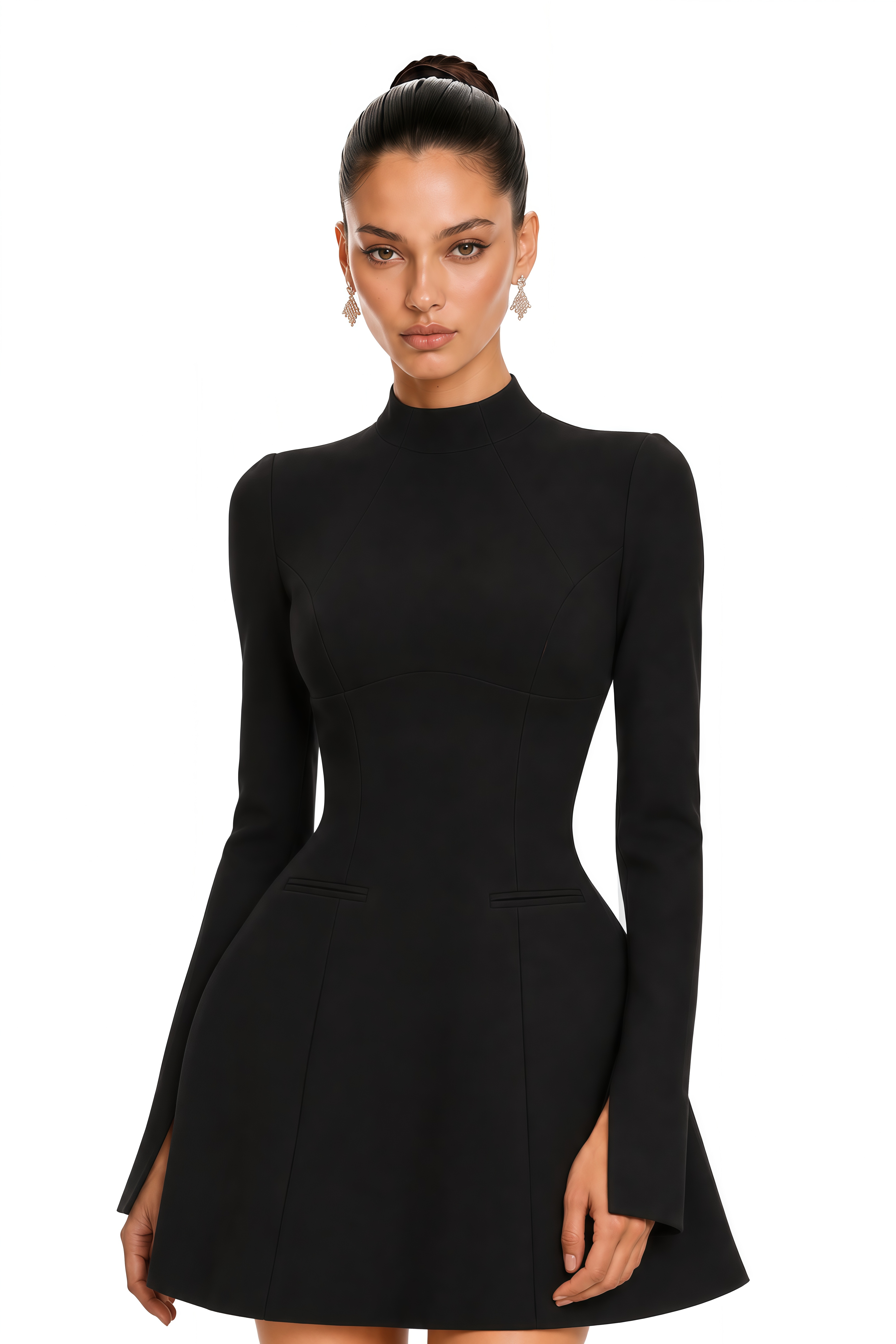 Robyn Black Sculpted High Neck Mini Dress