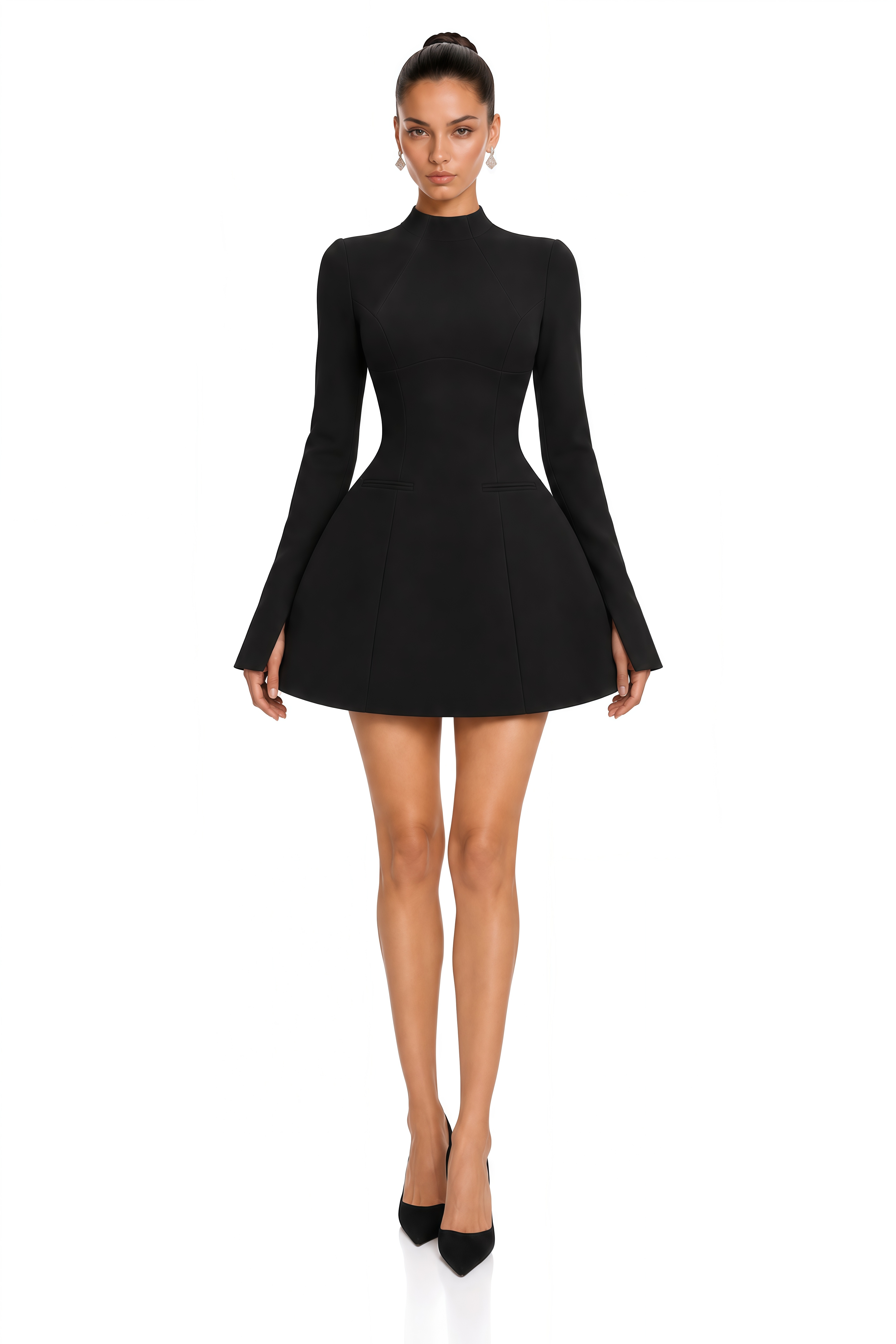 Robyn Black Sculpted High Neck Mini Dress