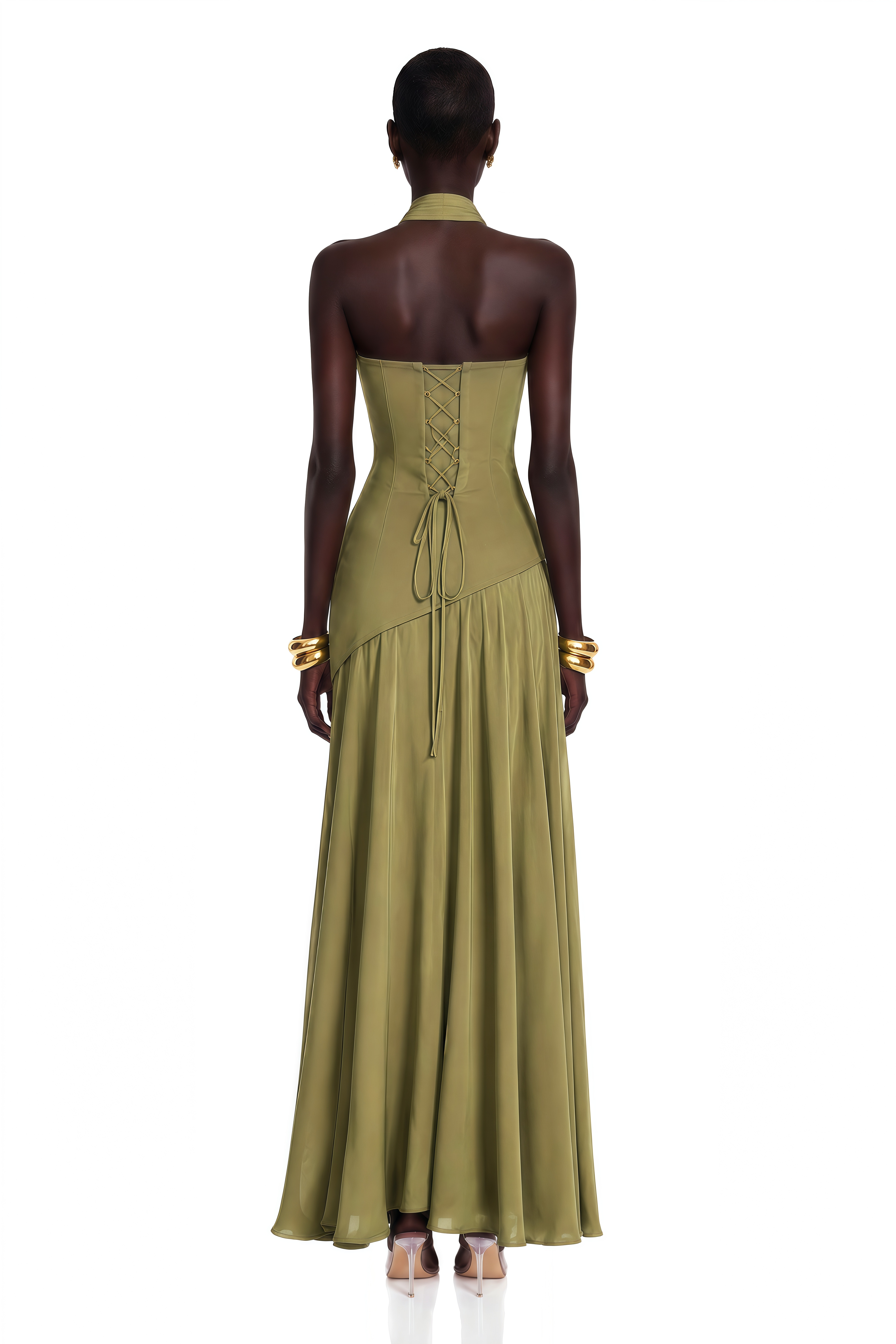 Romane Green Strapless Corset Chiffon Maxi Dress – Miss Rosier