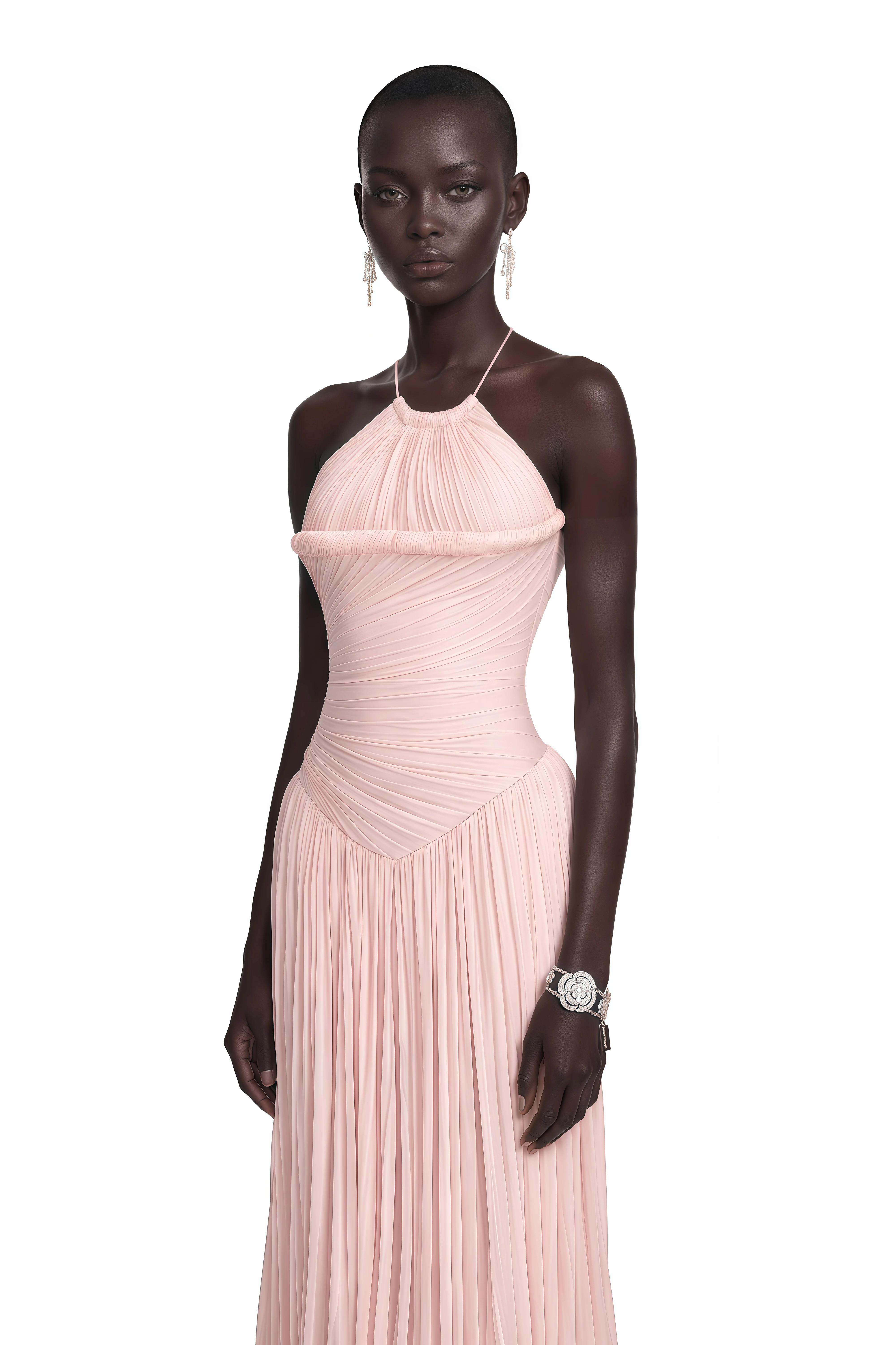 Romilly Pink Ruched Maxi Dress with Shawl