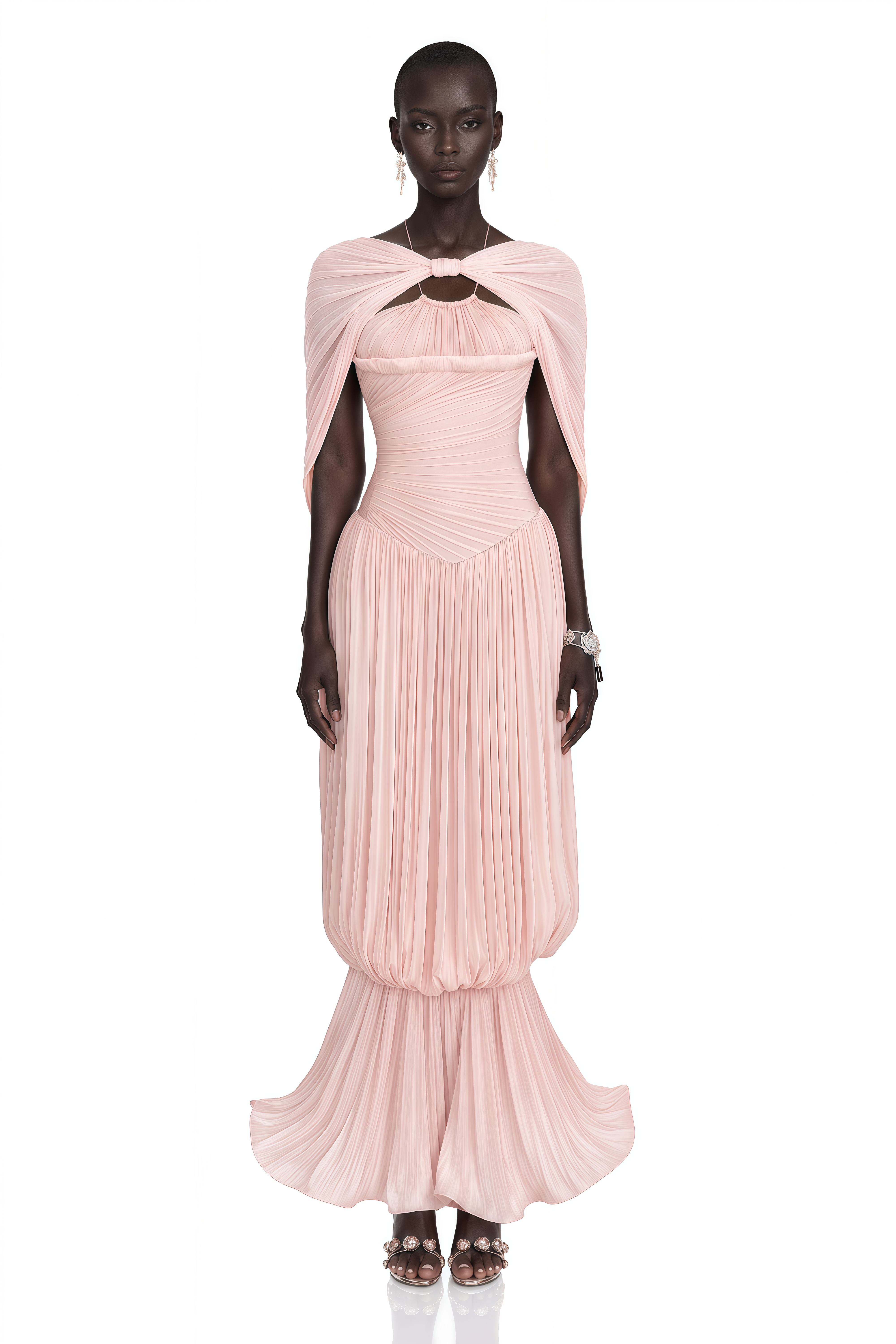 Romilly Pink Ruched Maxi Dress with Shawl