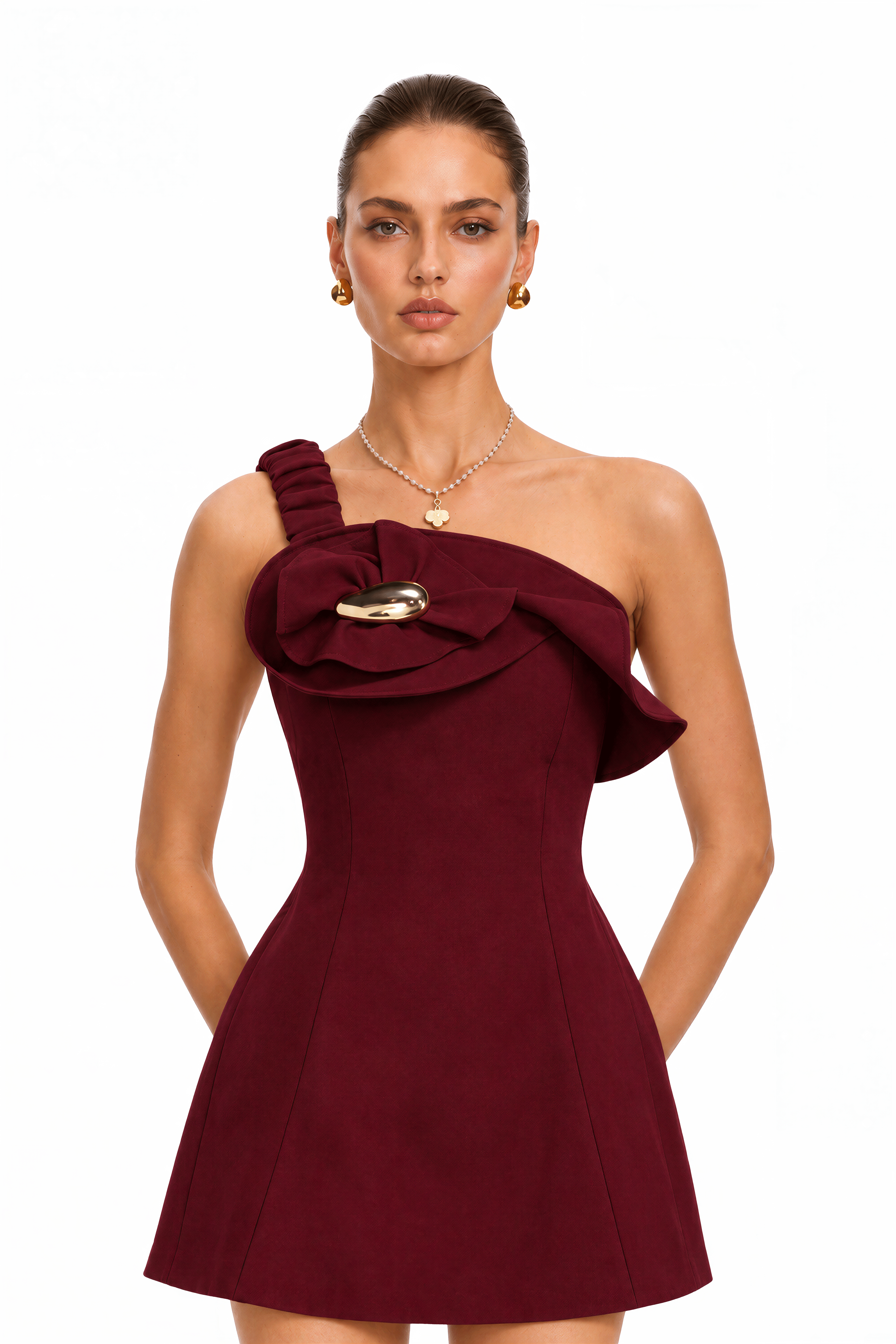 Rosalee Burgundy Off-shoulder Sculpted Mini Dress
