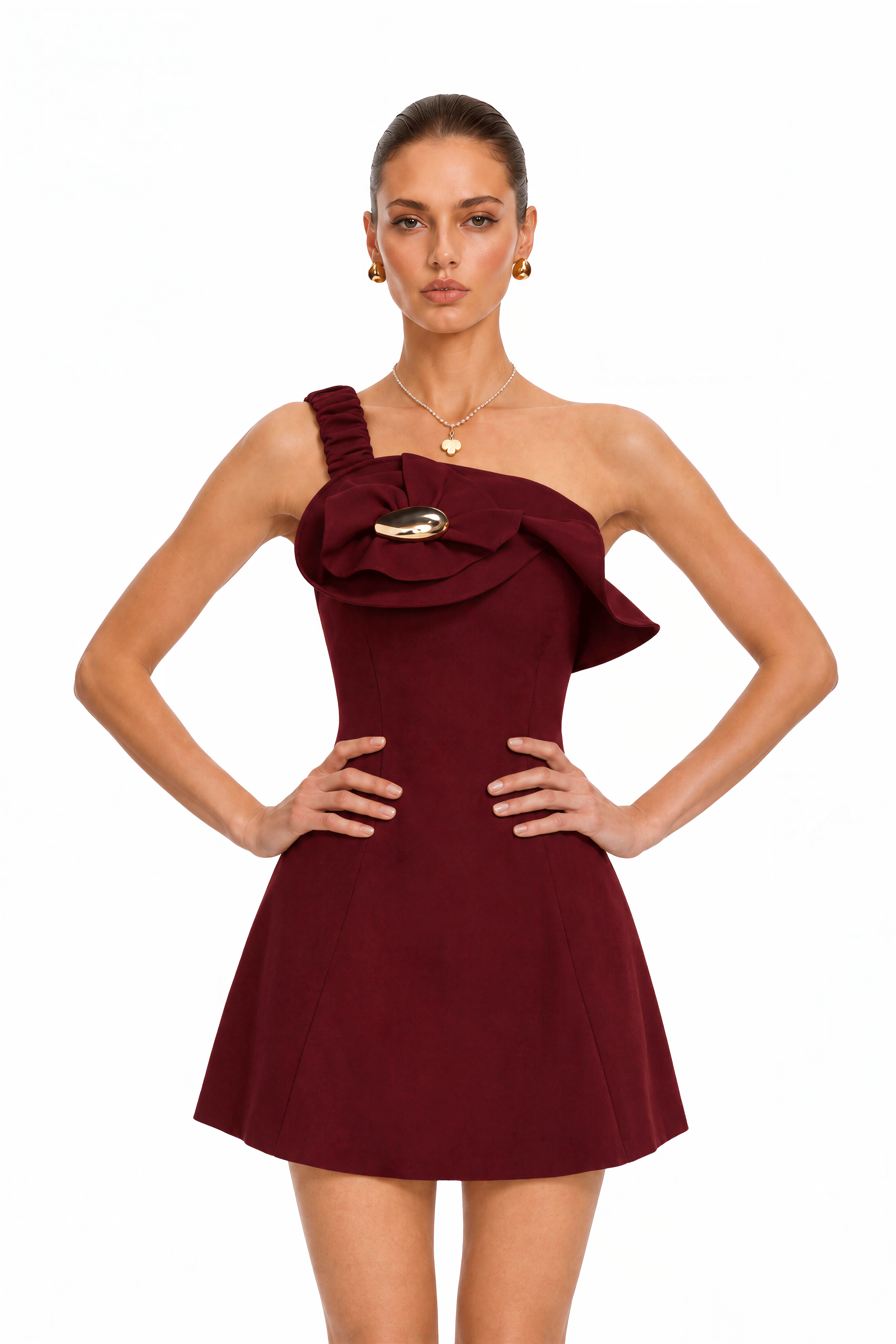 Rosalee Burgundy Off-shoulder Sculpted Mini Dress