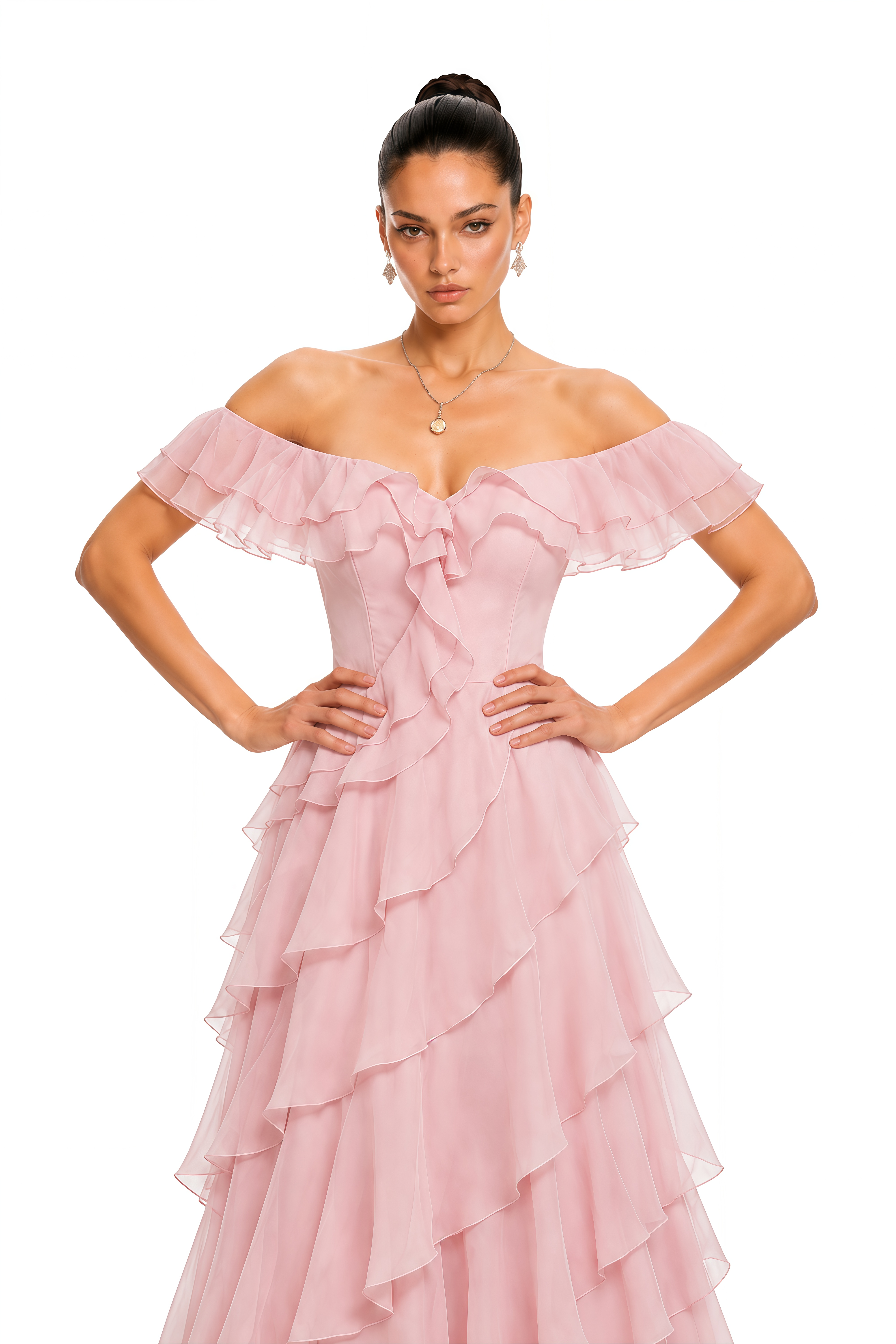 Rosalie Pink Off Shoulder Tiered Ruffle Maxi Dress