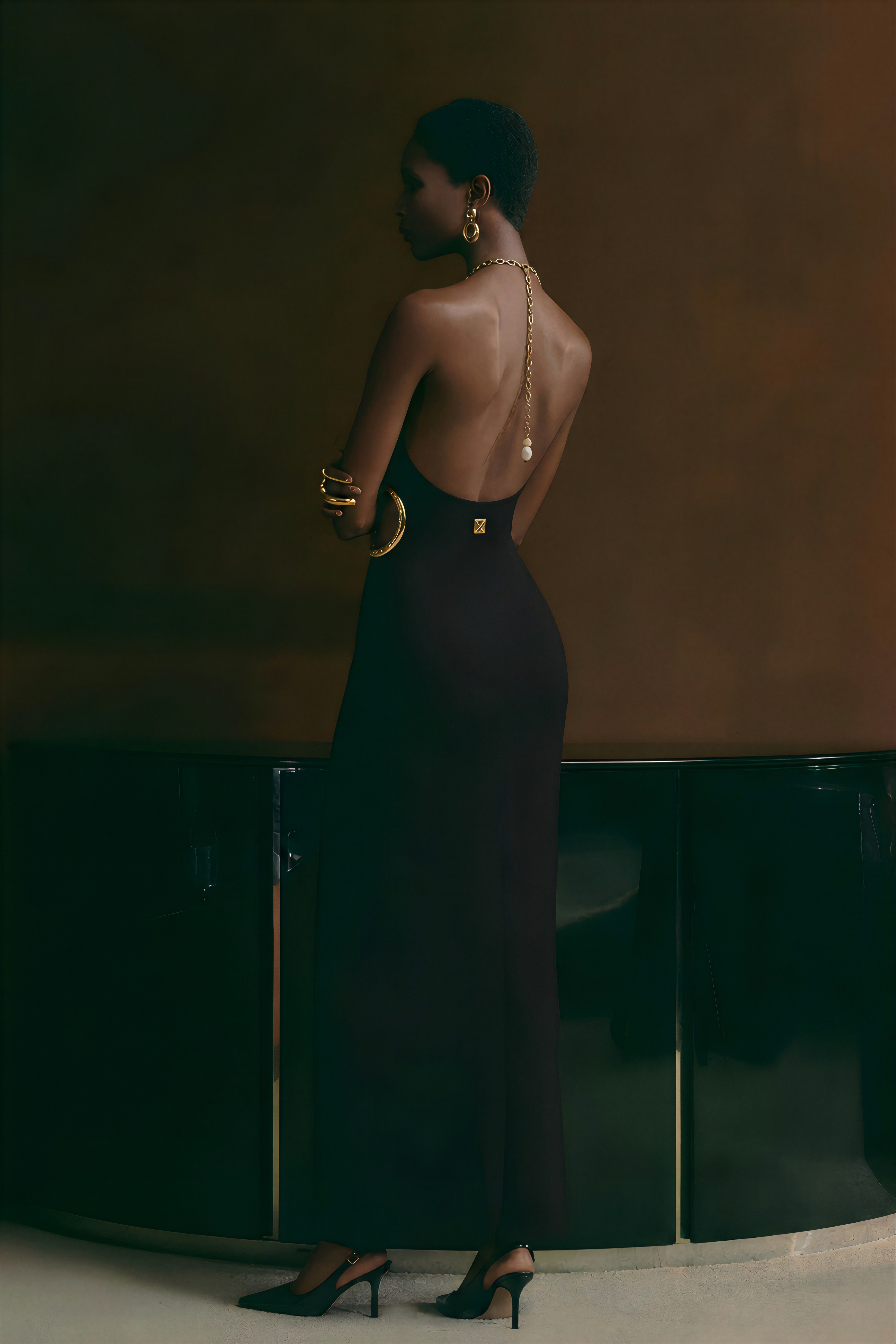 Rosalind Black Open Back Embellished Maxi Dress