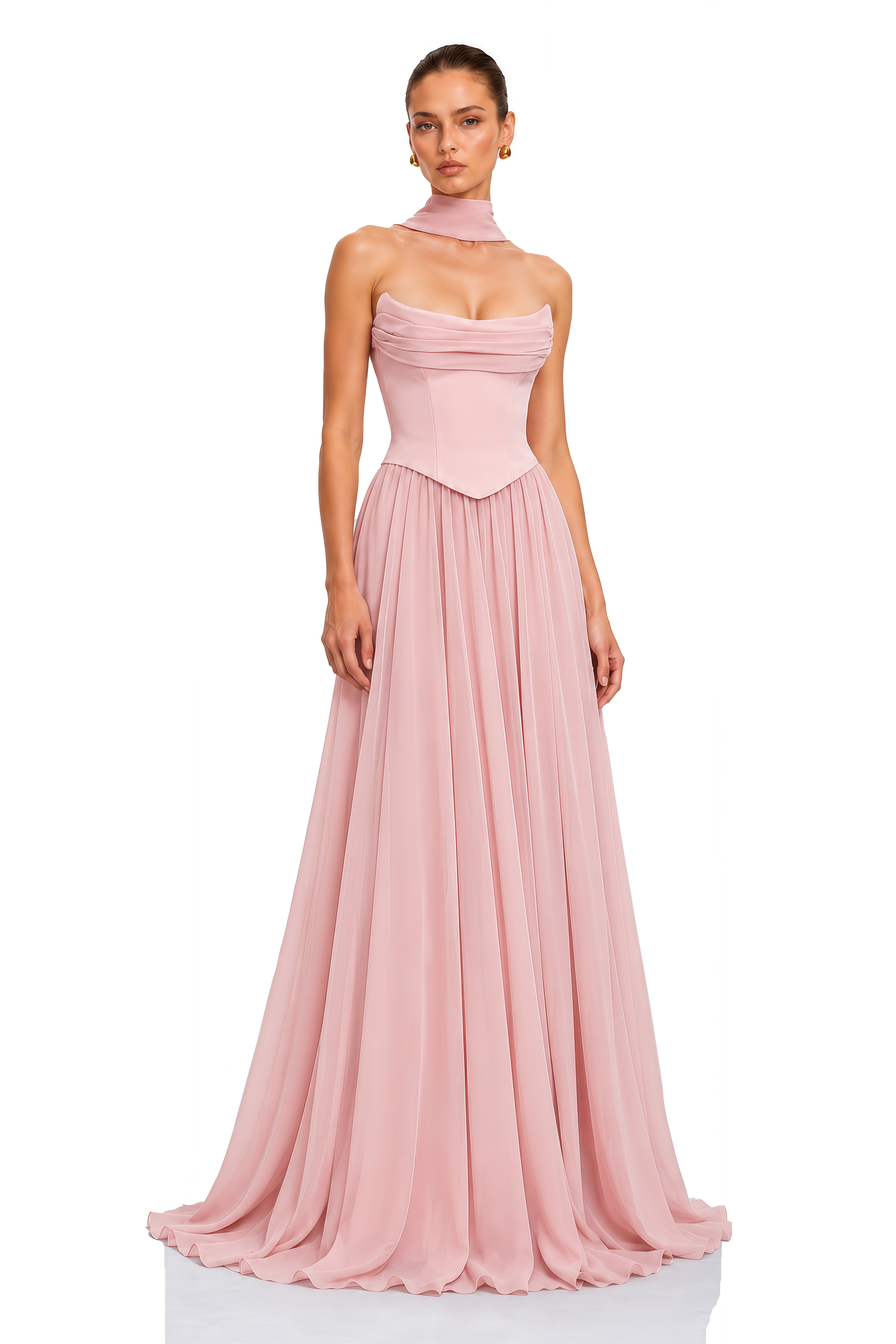 Rosaline Pink Strapless Draped Corset Maxi Dress