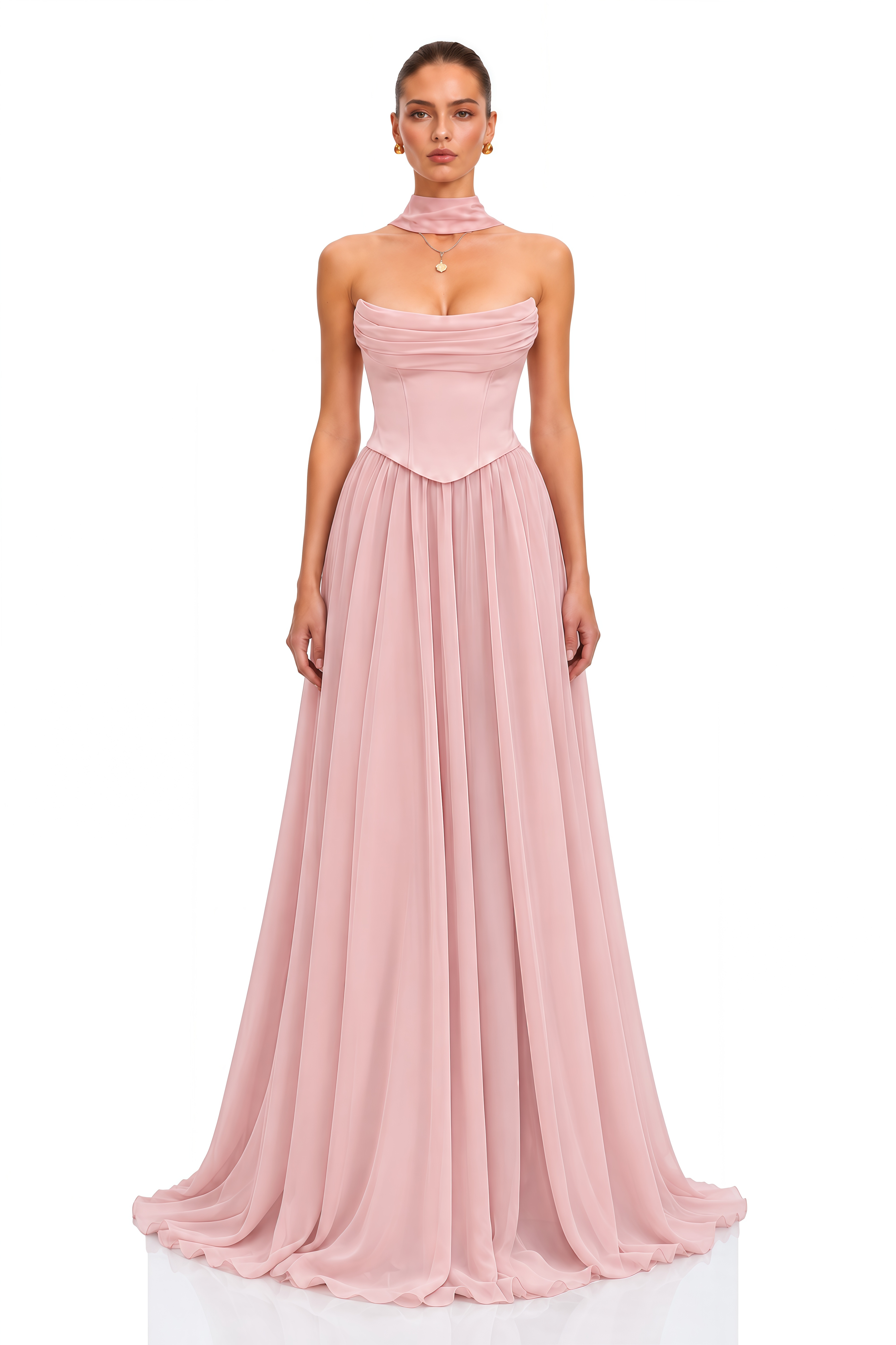 Rosaline Pink Strapless Draped Corset Maxi Dress
