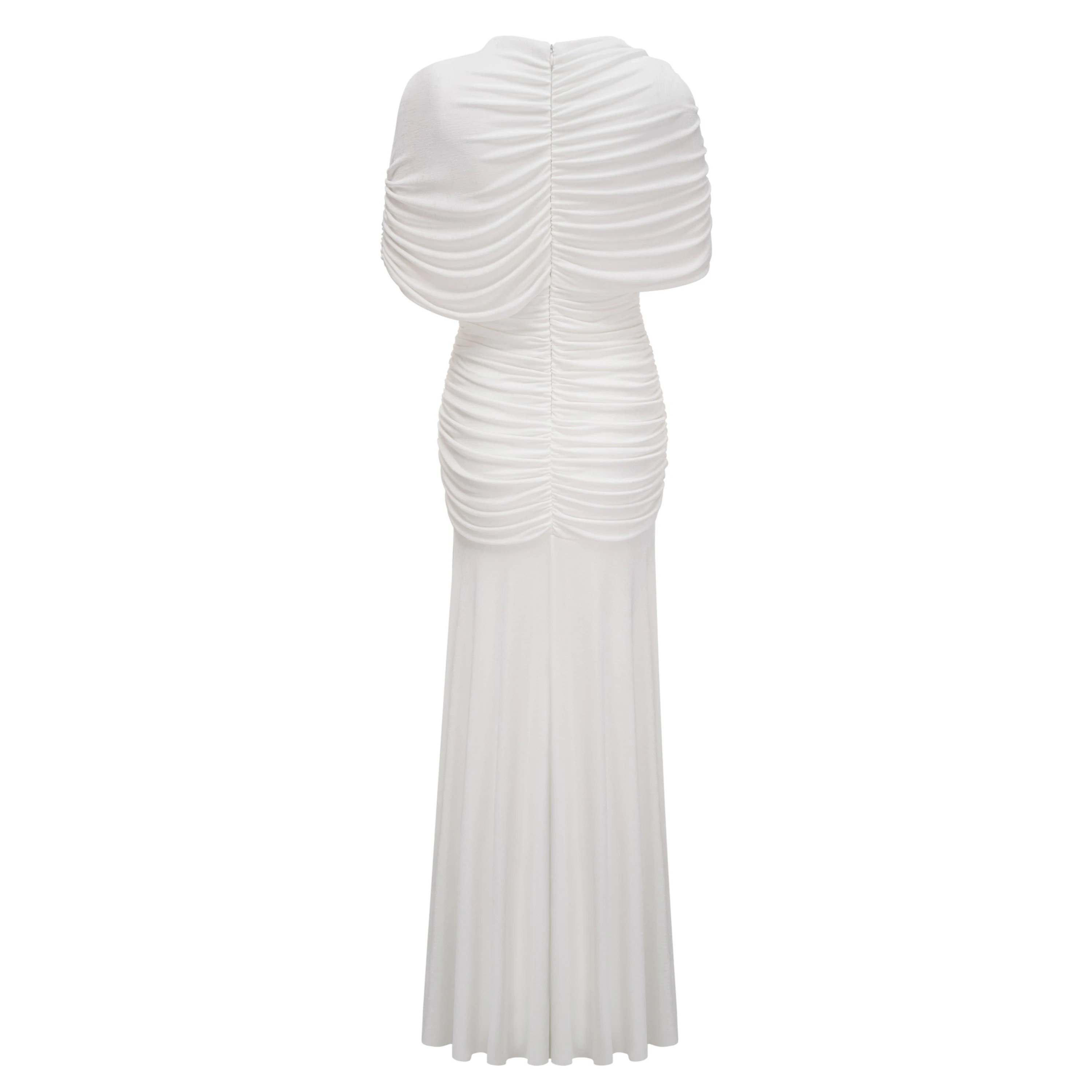 Rosalyn White Crew Neck Ruched Maxi Dress