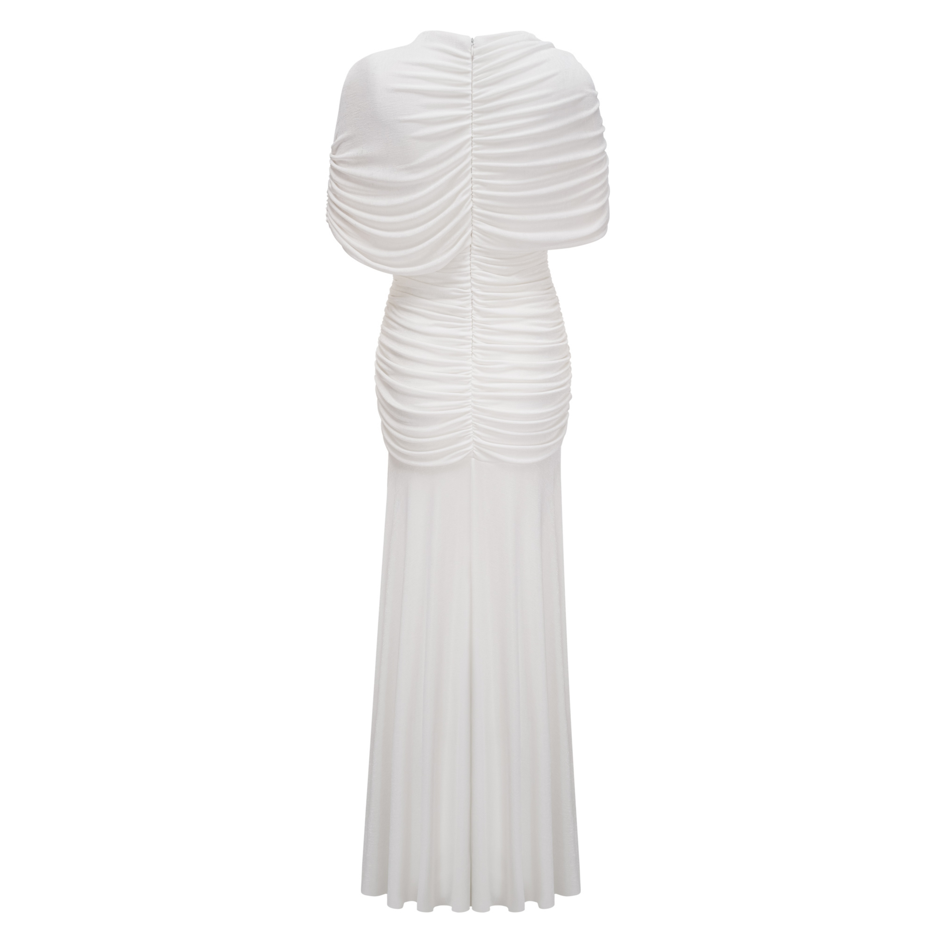 Rosalyn White Crew Neck Ruched Maxi Dress