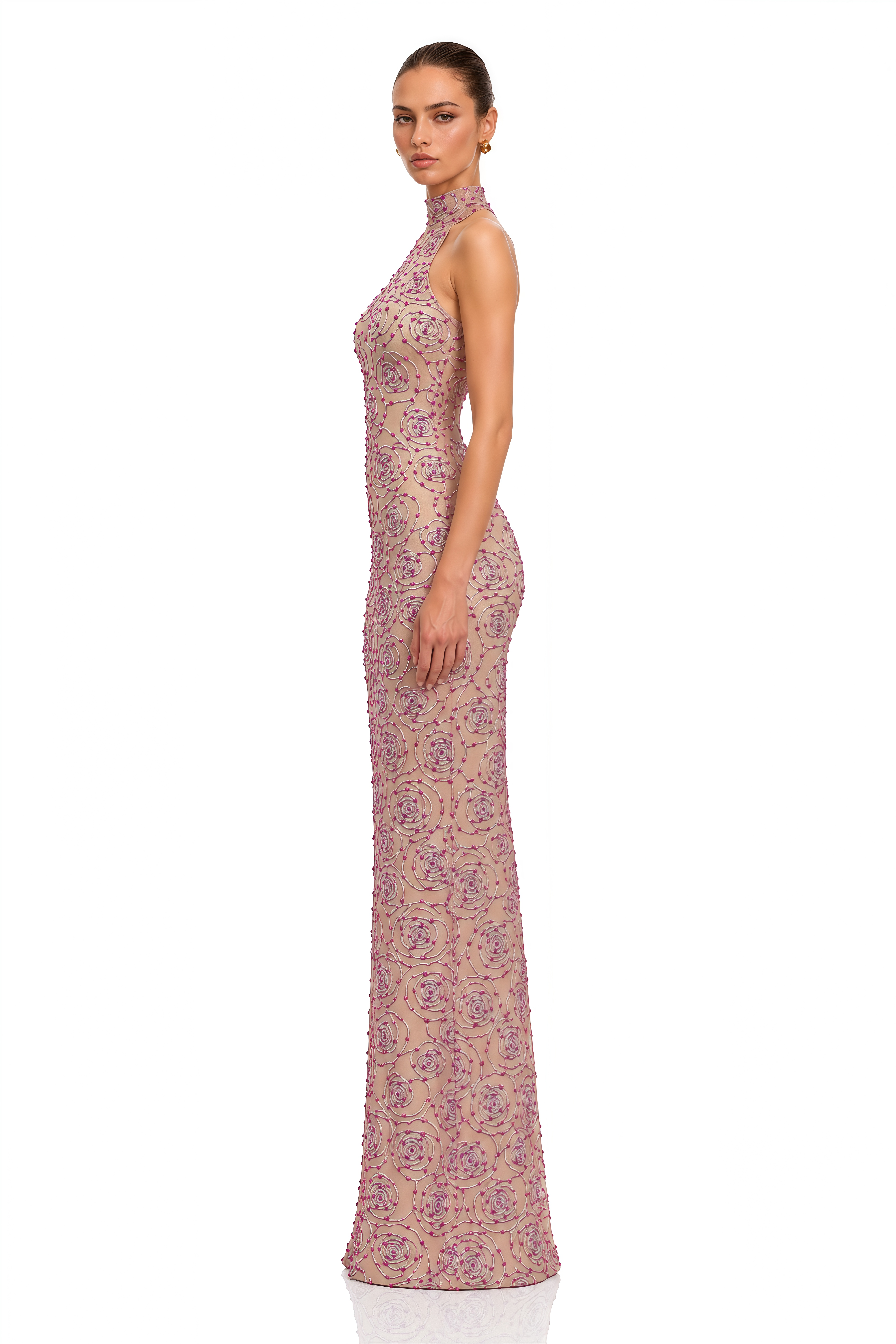 Rosamelle Pink Rose Embellished Halterneck Maxi Dress