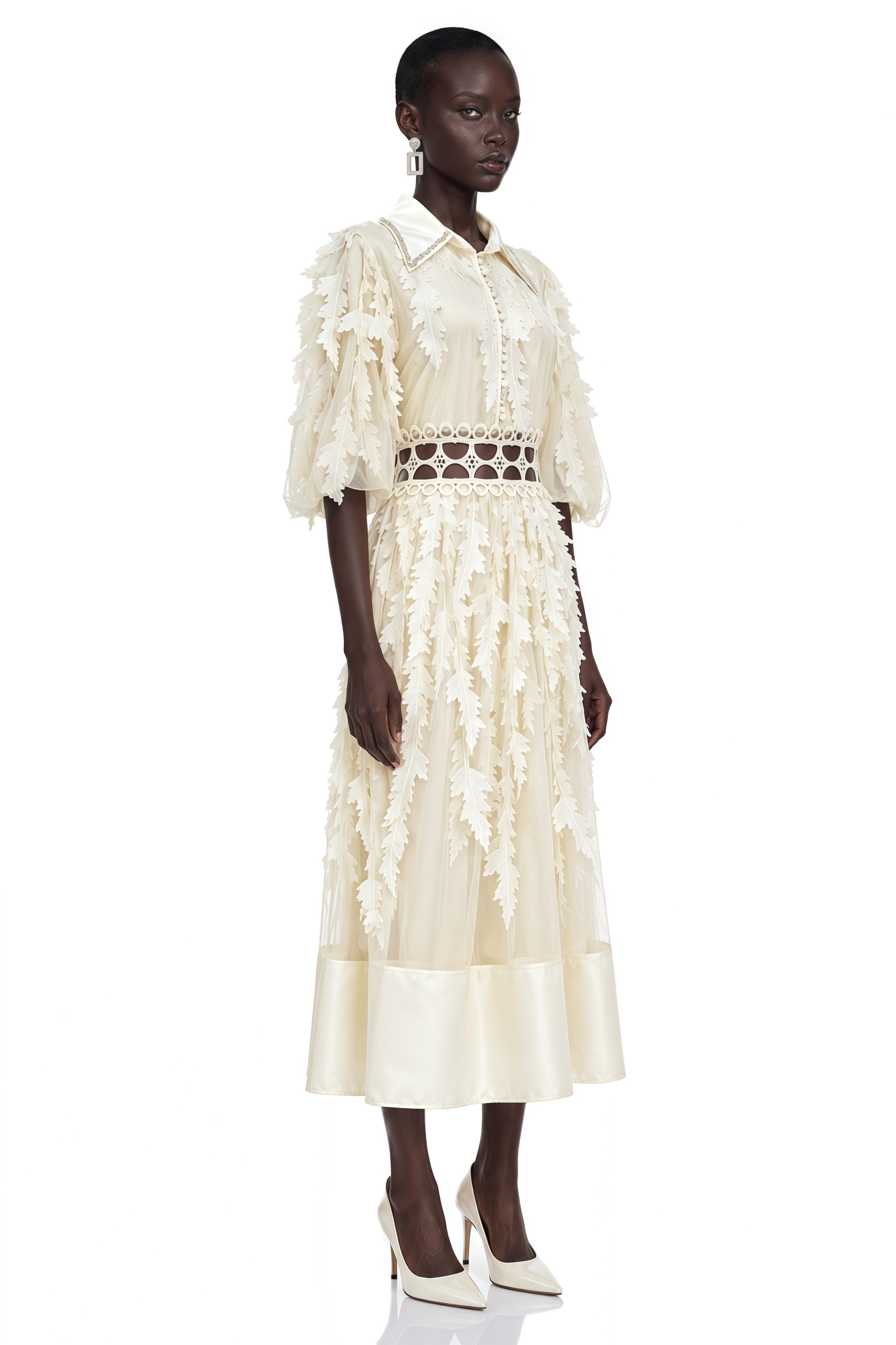 Rosamund Neutral Textured Cut-Out Midi Dress