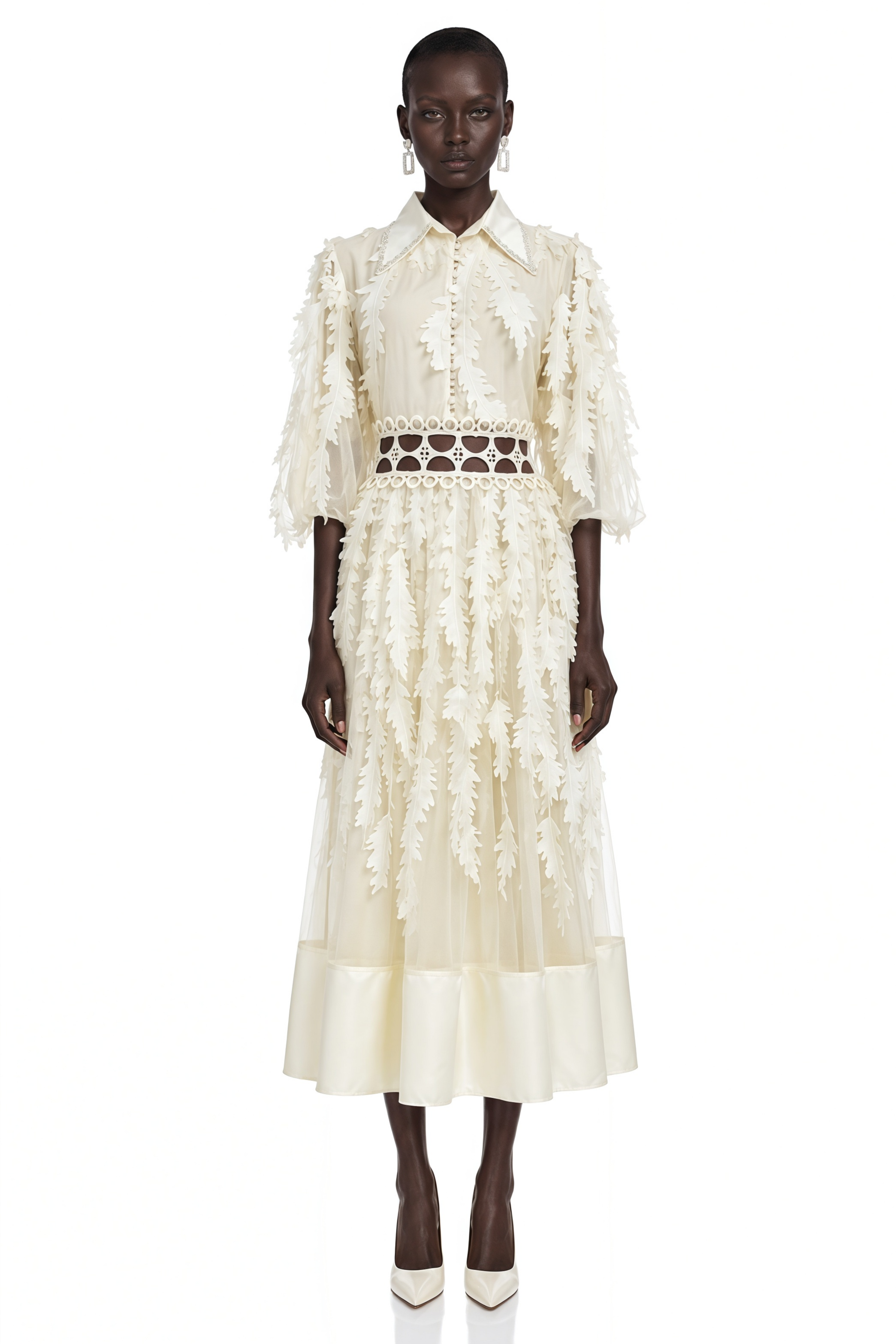 Rosamund Neutral Textured Cut-Out Midi Dress