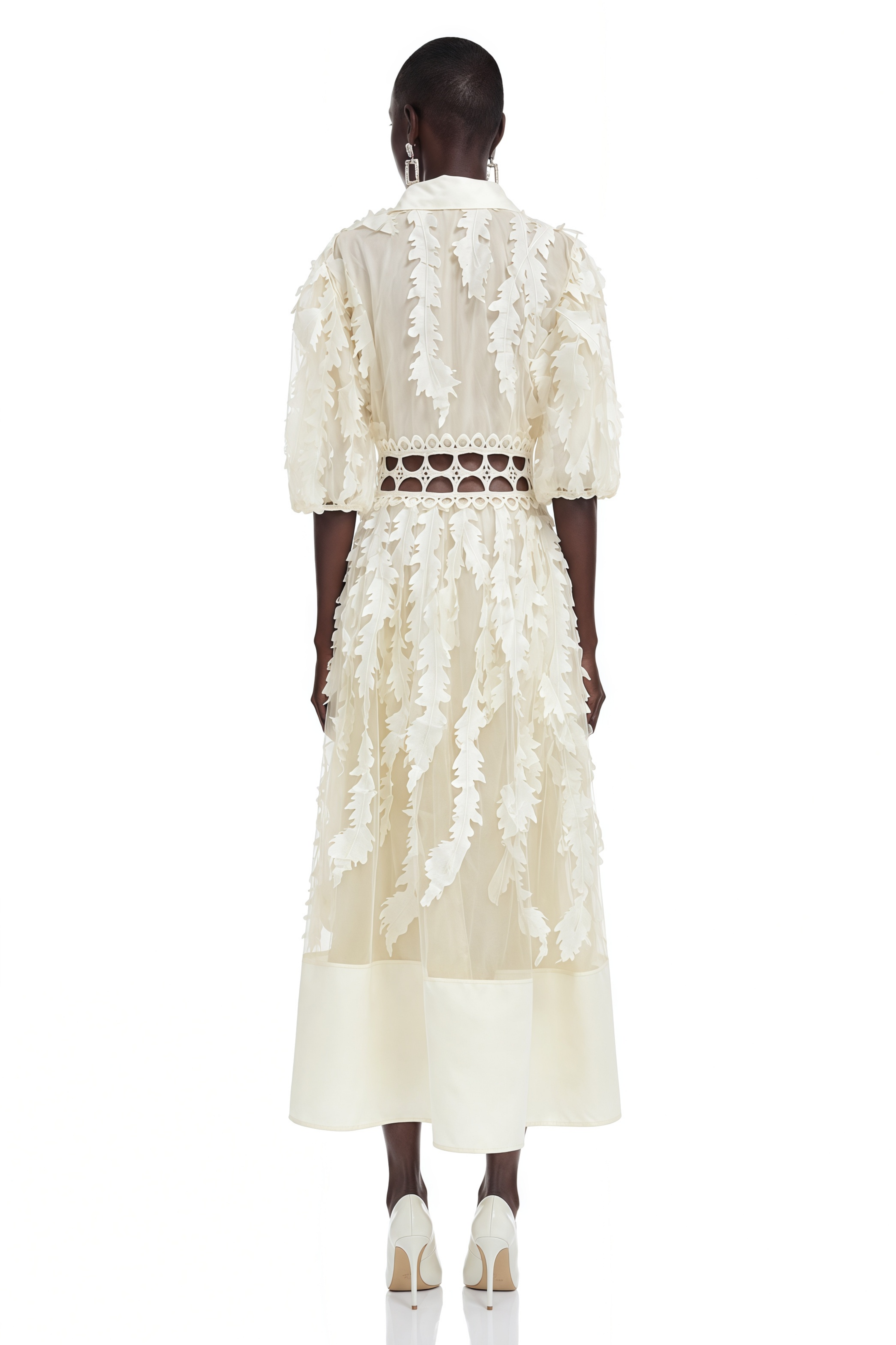 Rosamund Neutral Textured Cut-Out Midi Dress