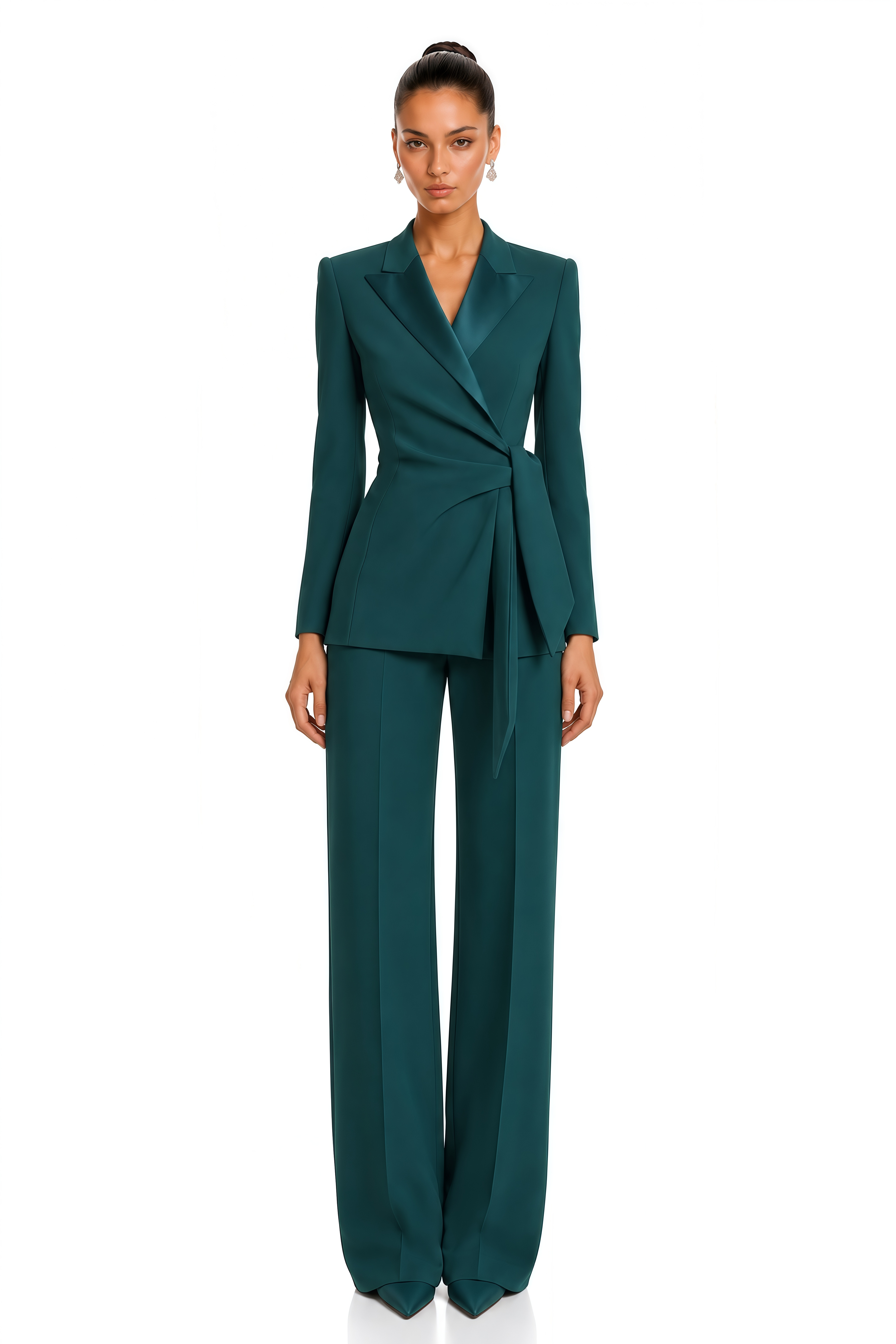 Rosel Green Wrap Blazer & Wide Leg Trouser Set
