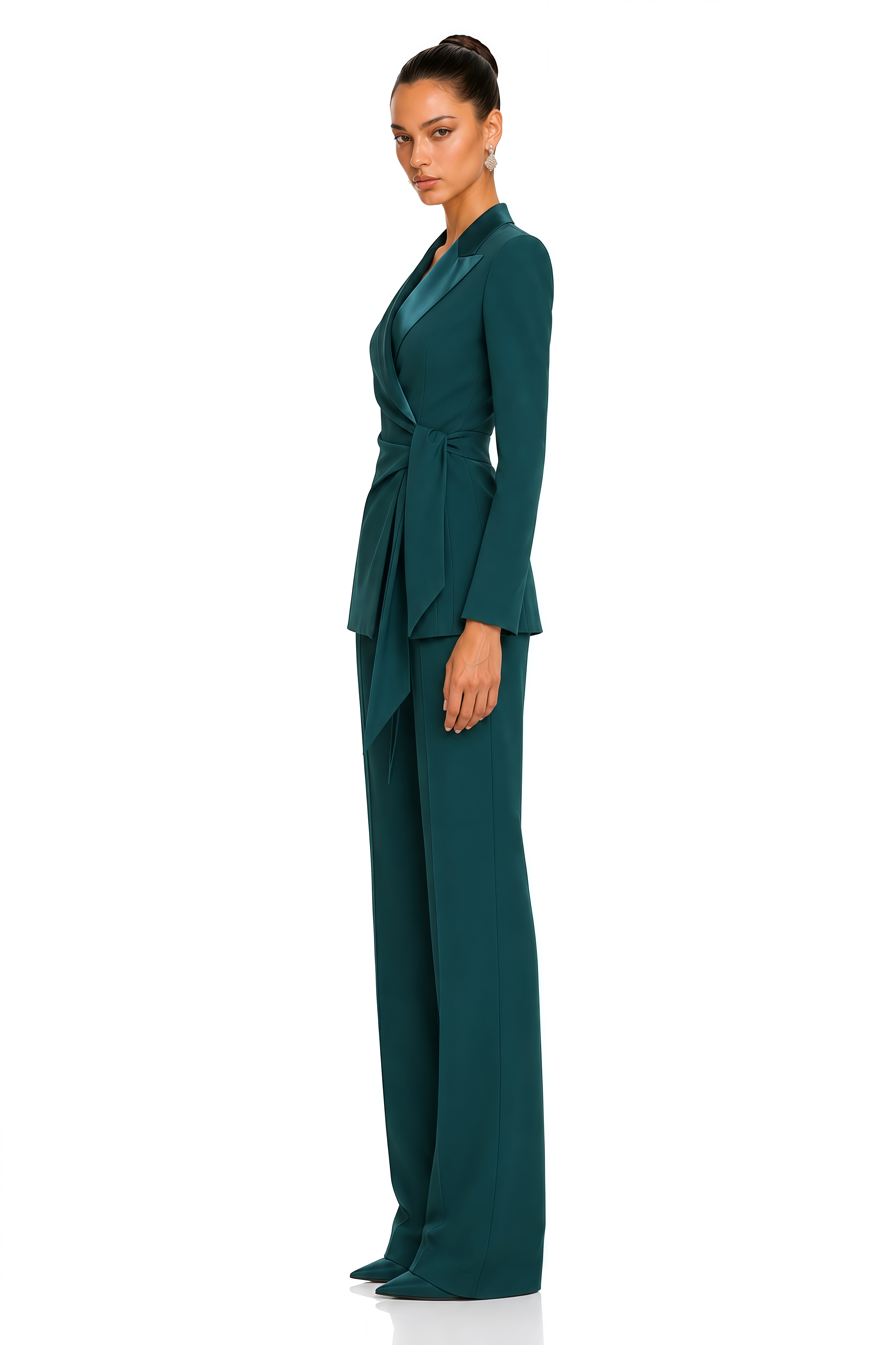 Rosel Green Wrap Blazer & Wide Leg Trouser Set