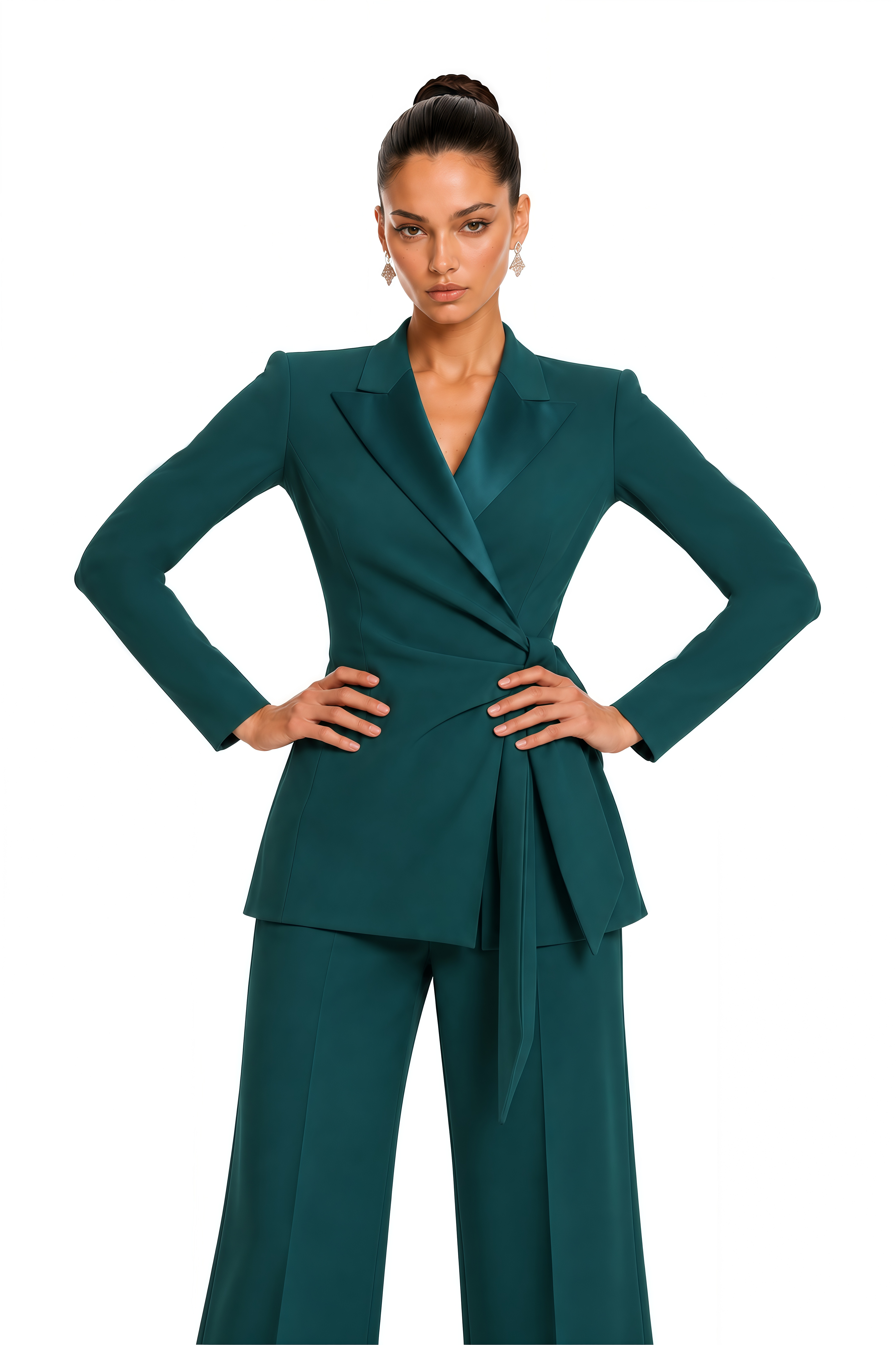 Rosel Green Wrap Blazer & Wide Leg Trouser Set