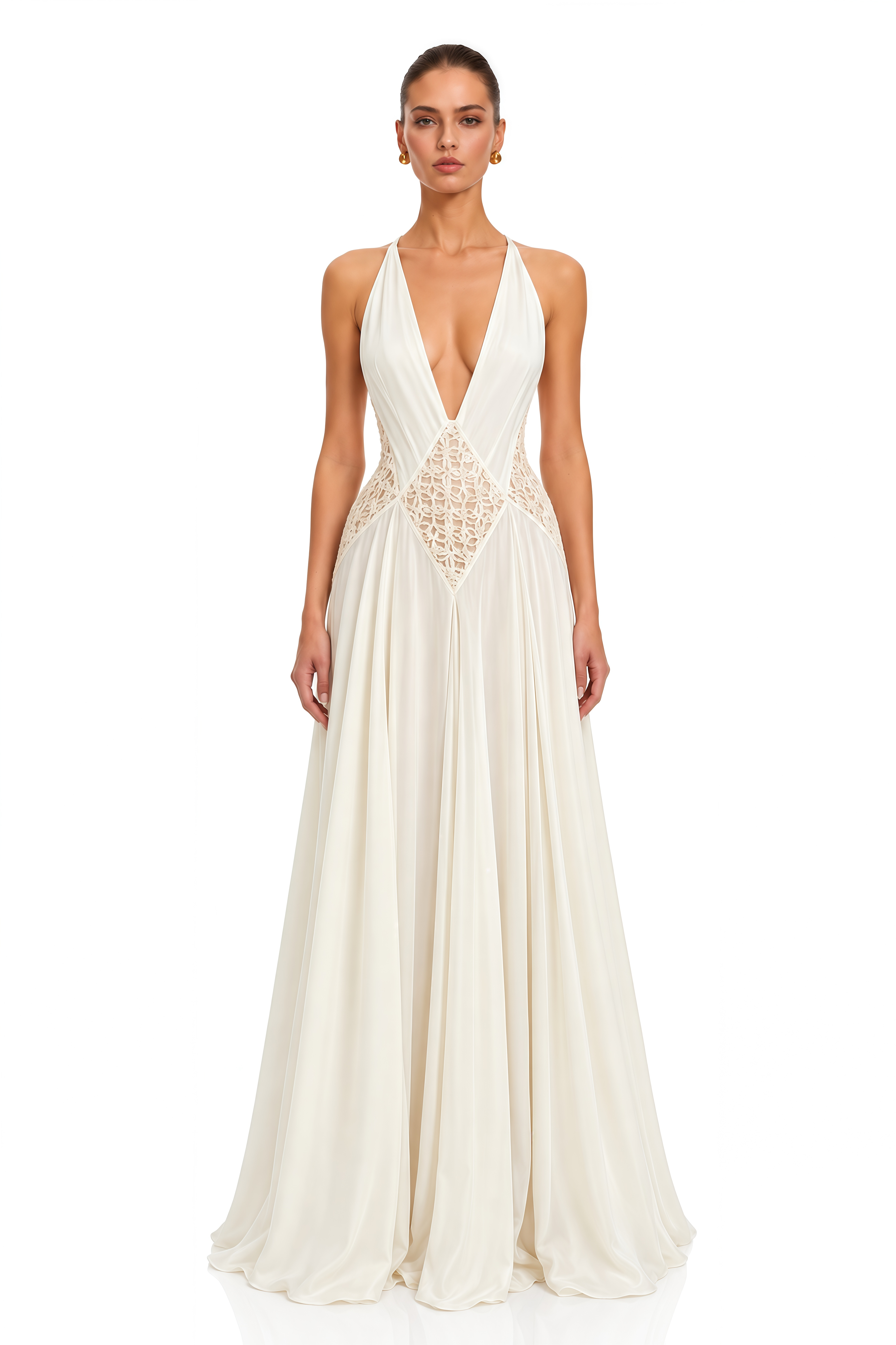 Rosella Beige Plunging V-Neck Cut-Out Maxi Dress