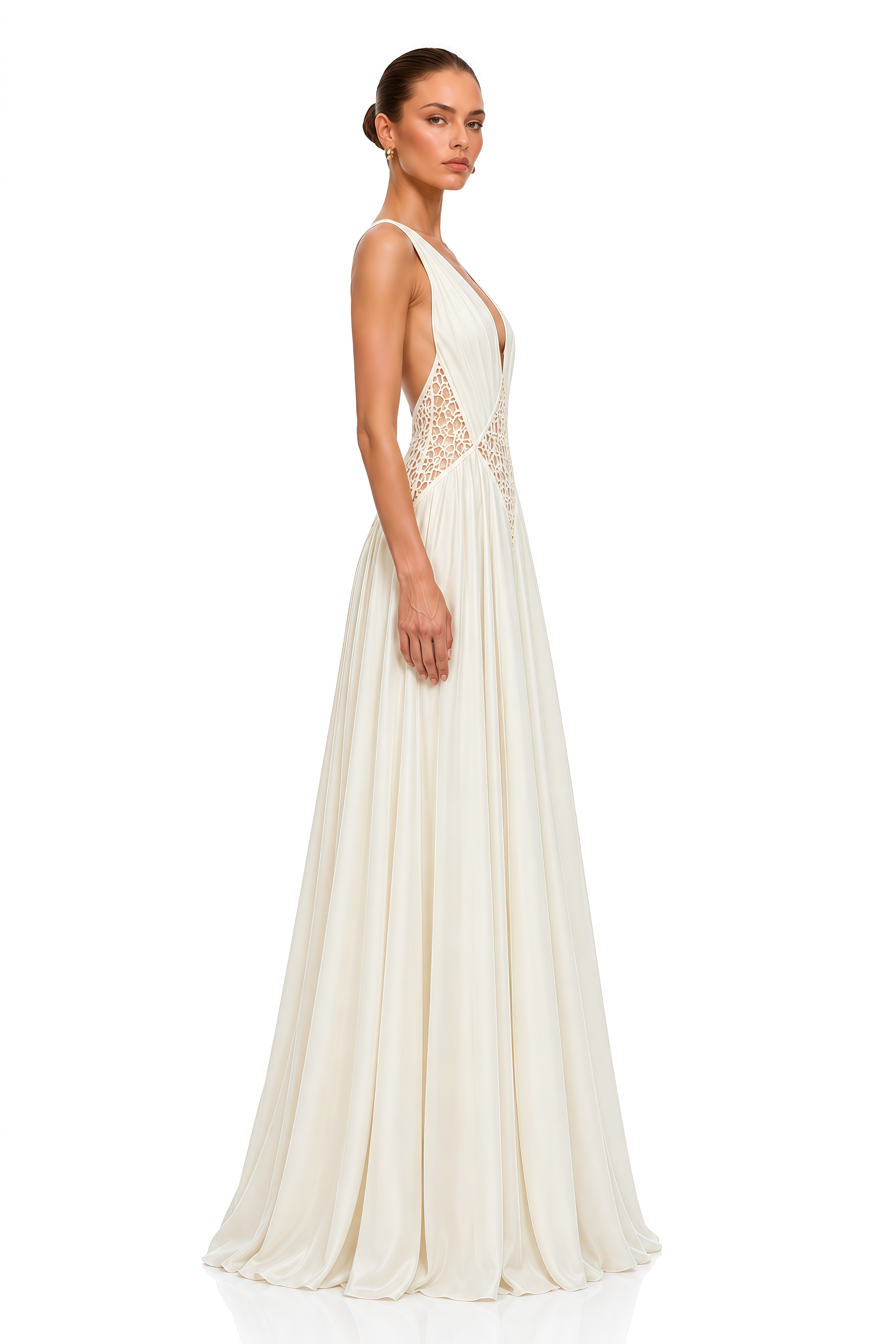 Rosella Beige Plunging V-Neck Cut-Out Maxi Dress