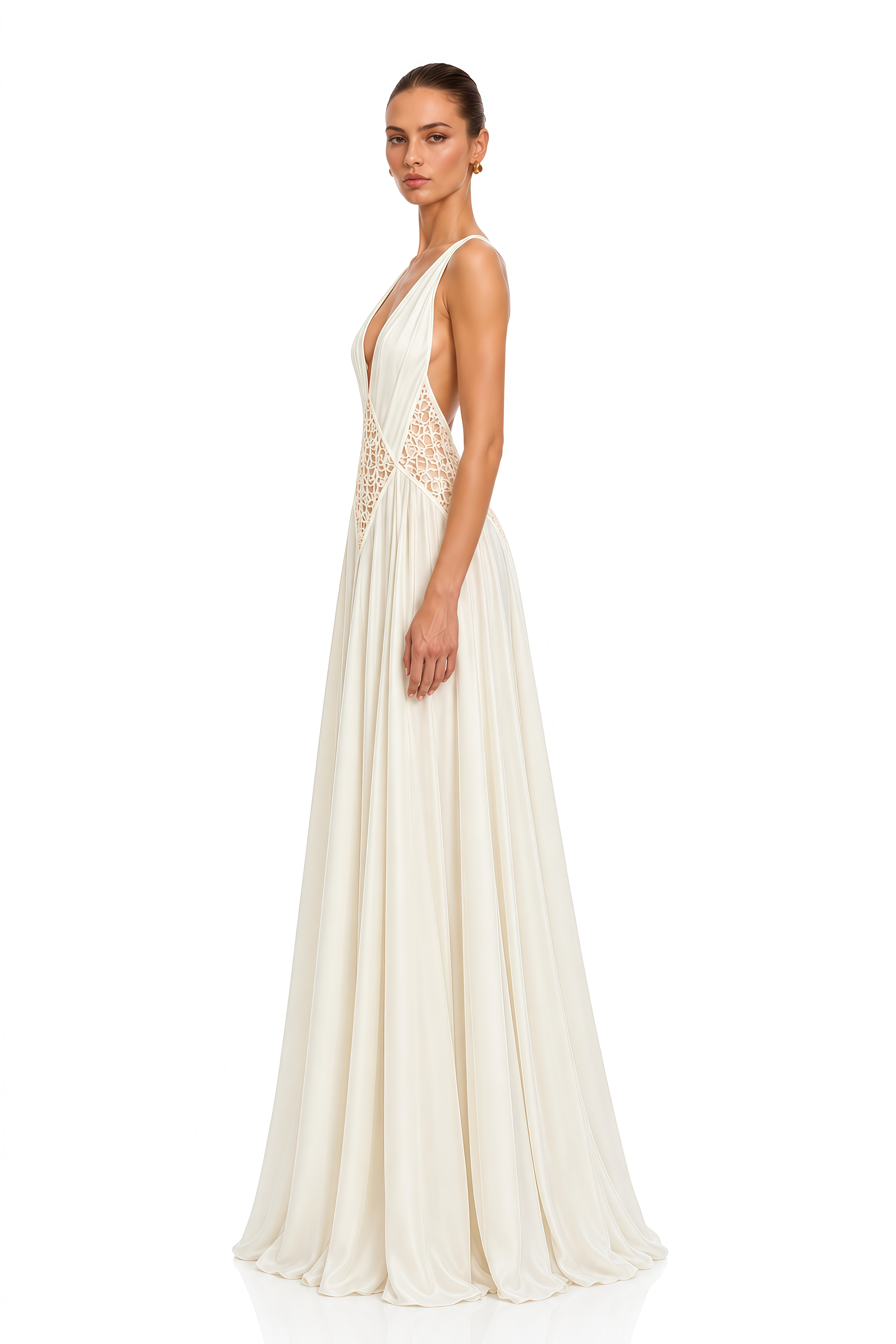 Rosella Beige Plunging V-Neck Cut-Out Maxi Dress