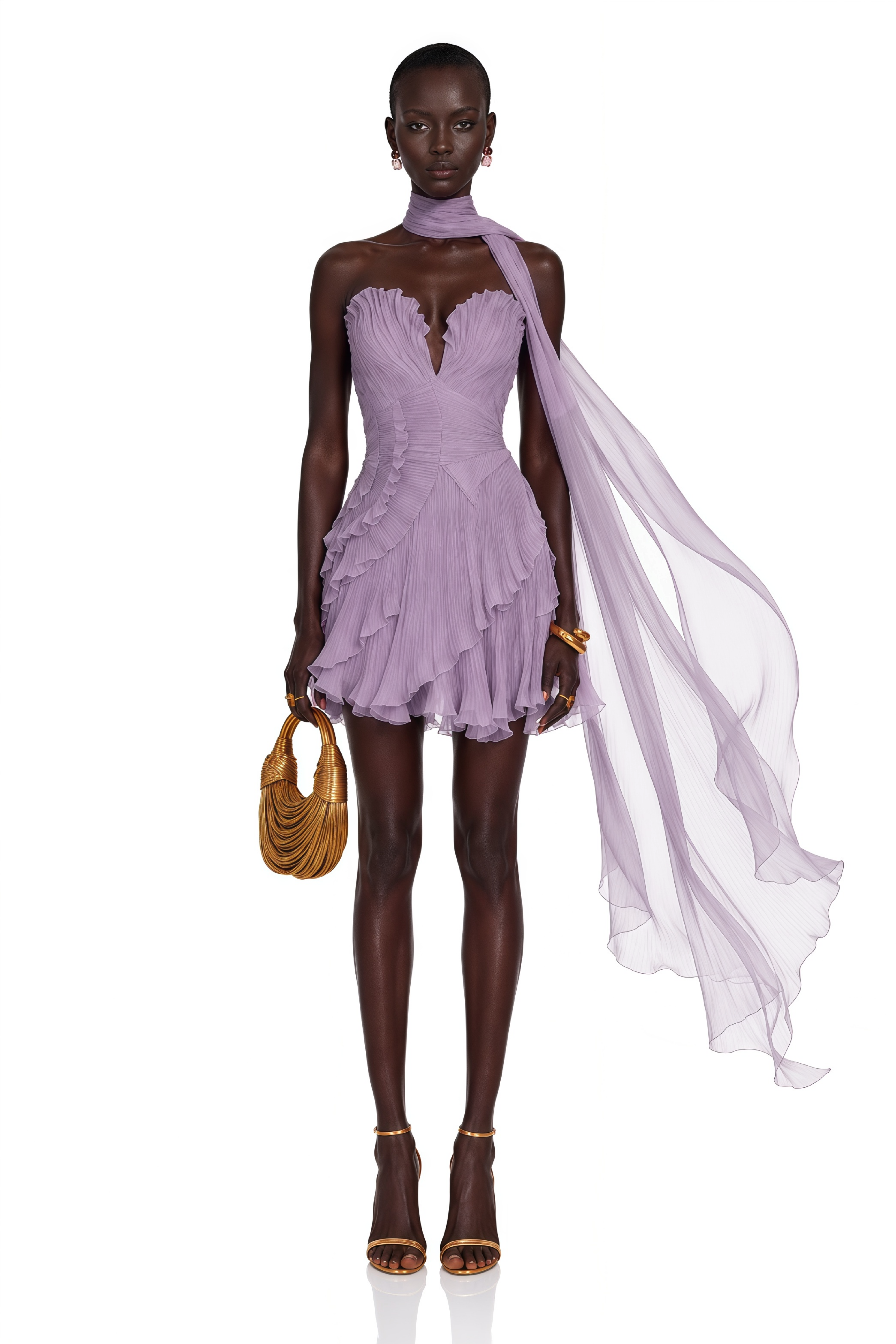 Rosemary Purple Pleated Mini Dress with Scarf