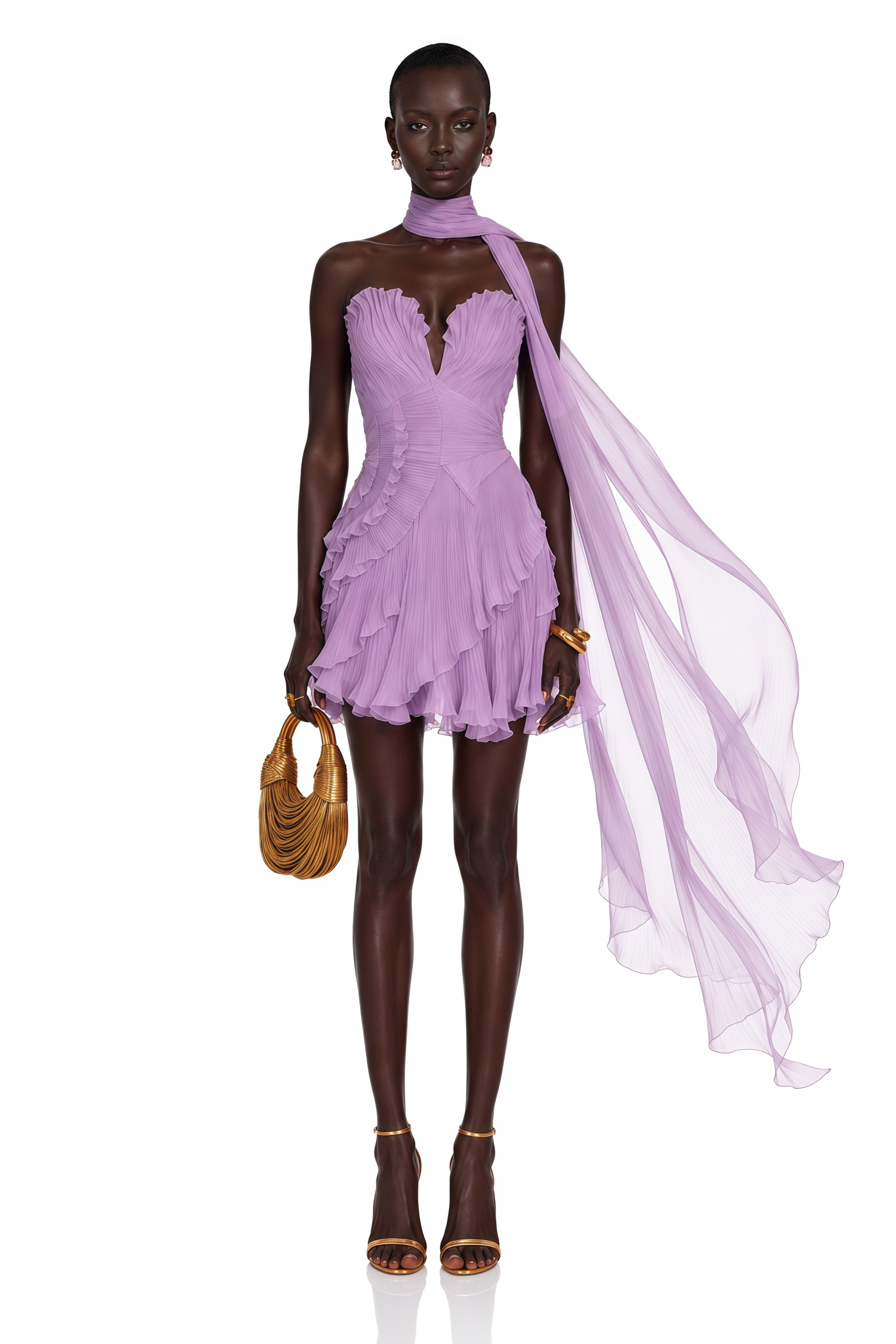 Rosemary Purple Pleated Mini Dress with Scarf