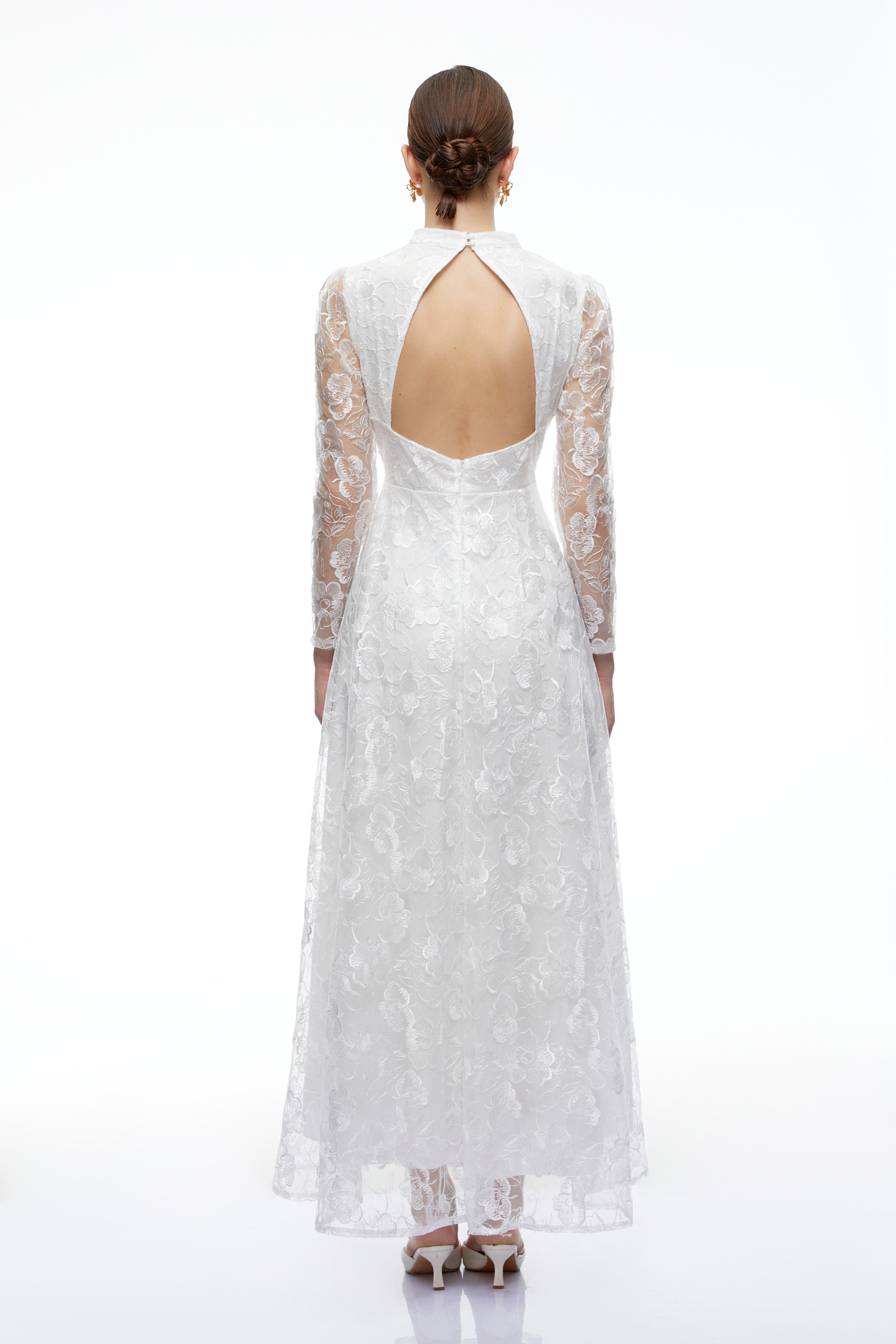 Rosemary White Turtleneck Floral Lace Maxi Dress