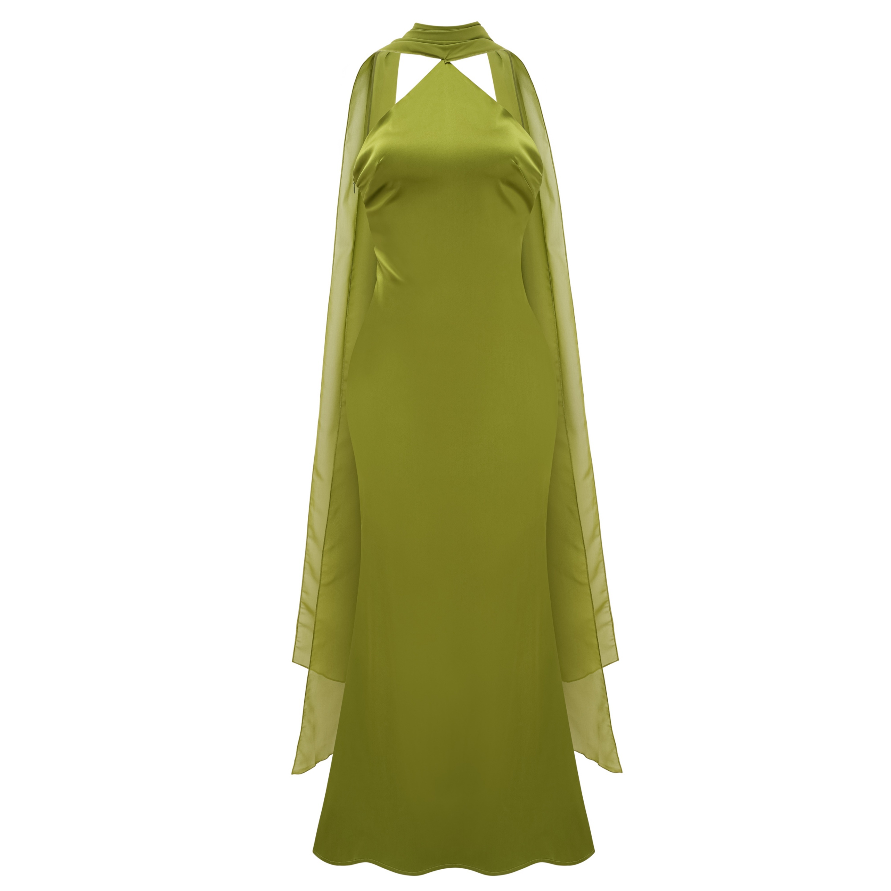 Rowena Olive Green Halterneck Maxi Dress With Scarf – Miss Rosier ...