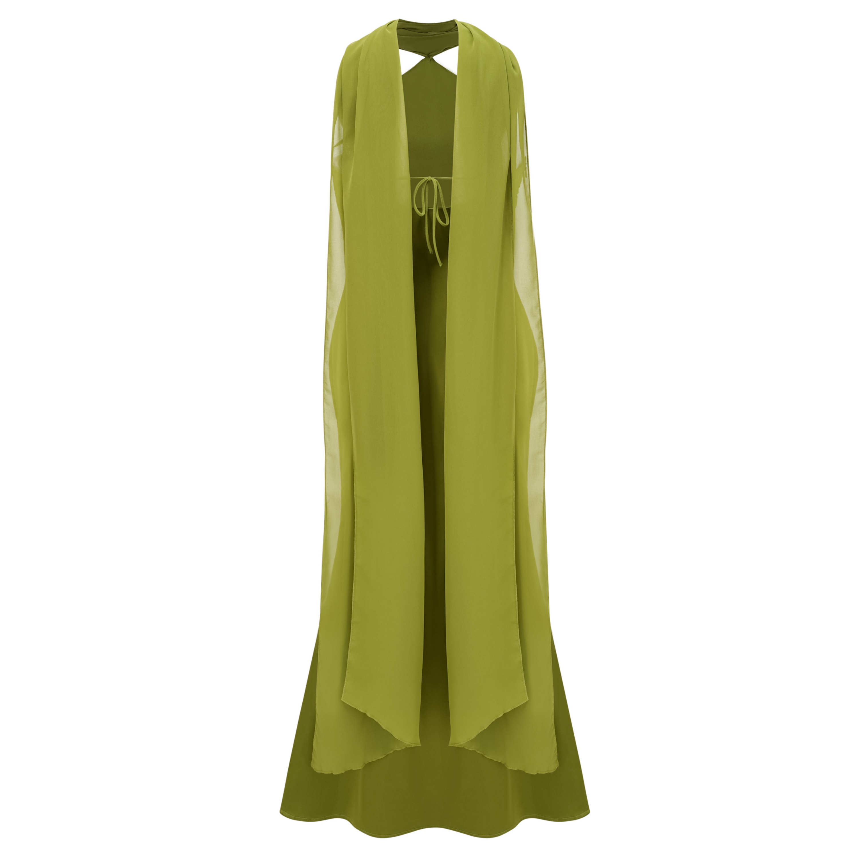 Rowena Olive Green Halterneck Maxi Dress With Scarf