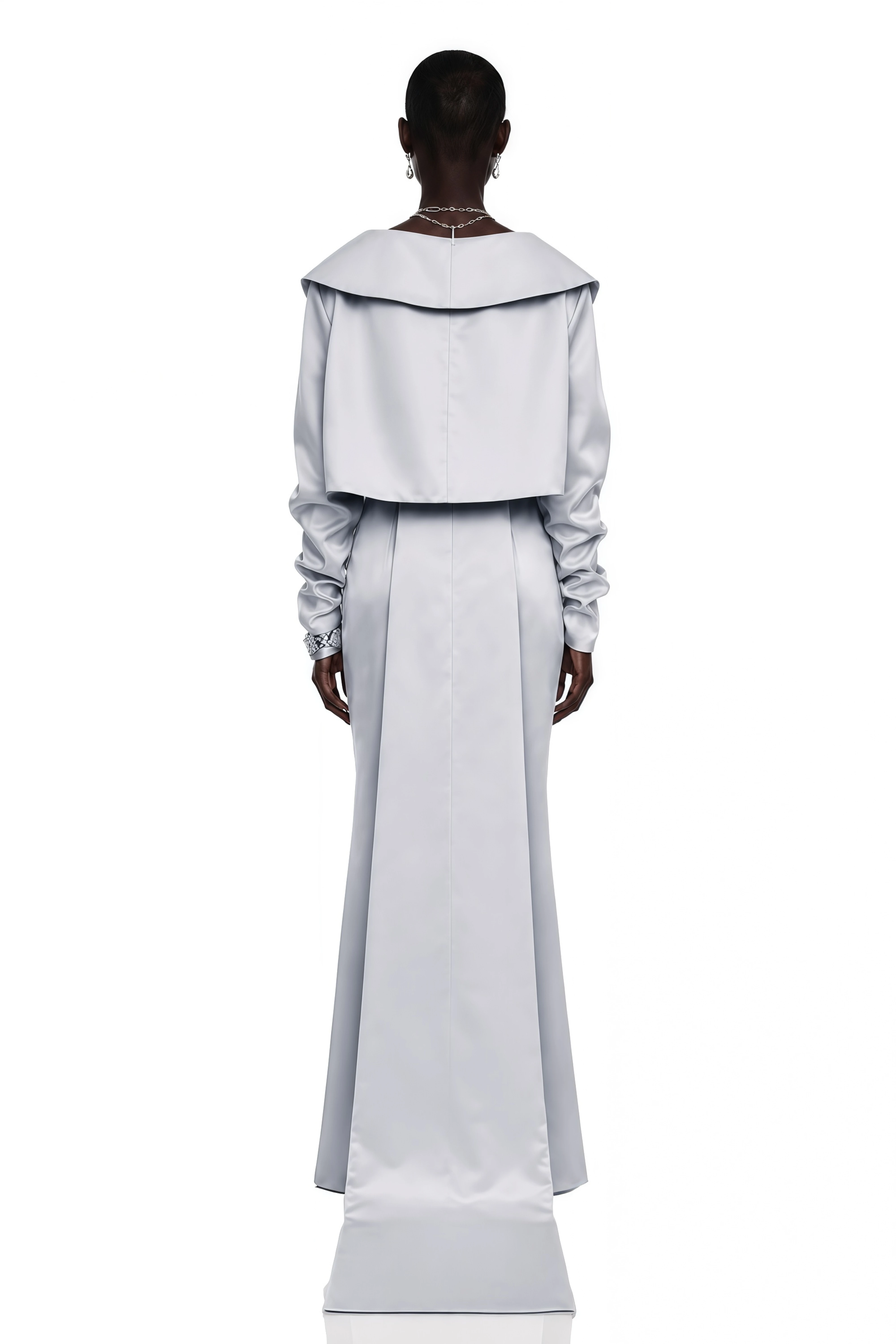 Runa Grey Cape Sleeve Rhinestone Maxi Dress & Jacket Set
