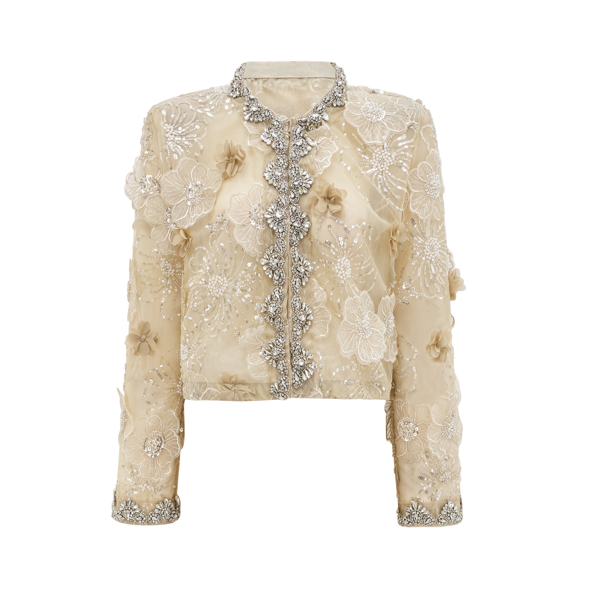 Liane Semi-Sheer Flower Beaded Organza Light Luxury Jacket – Miss
