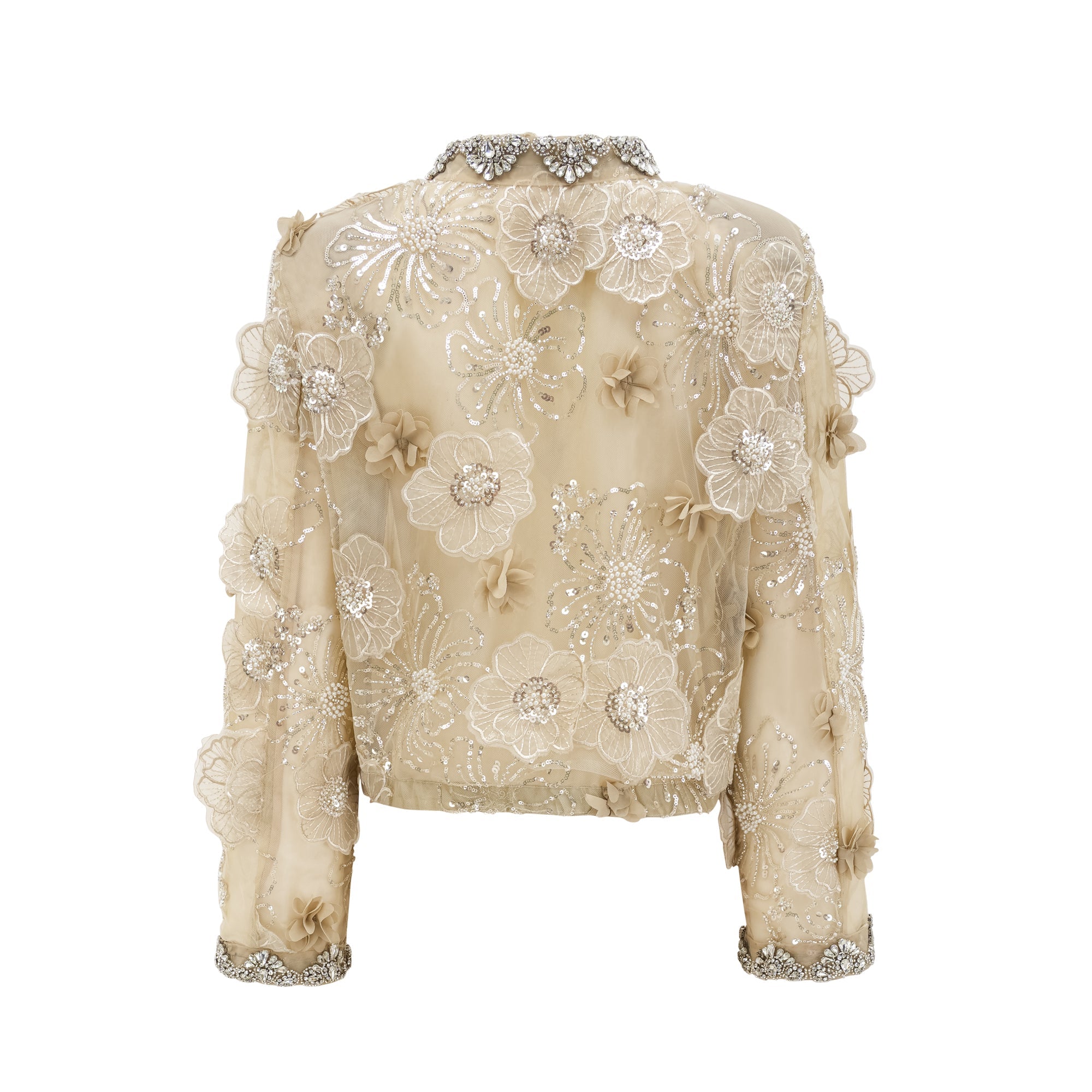 Liane Semi-Sheer Flower Beaded Organza Light Luxury Jacket