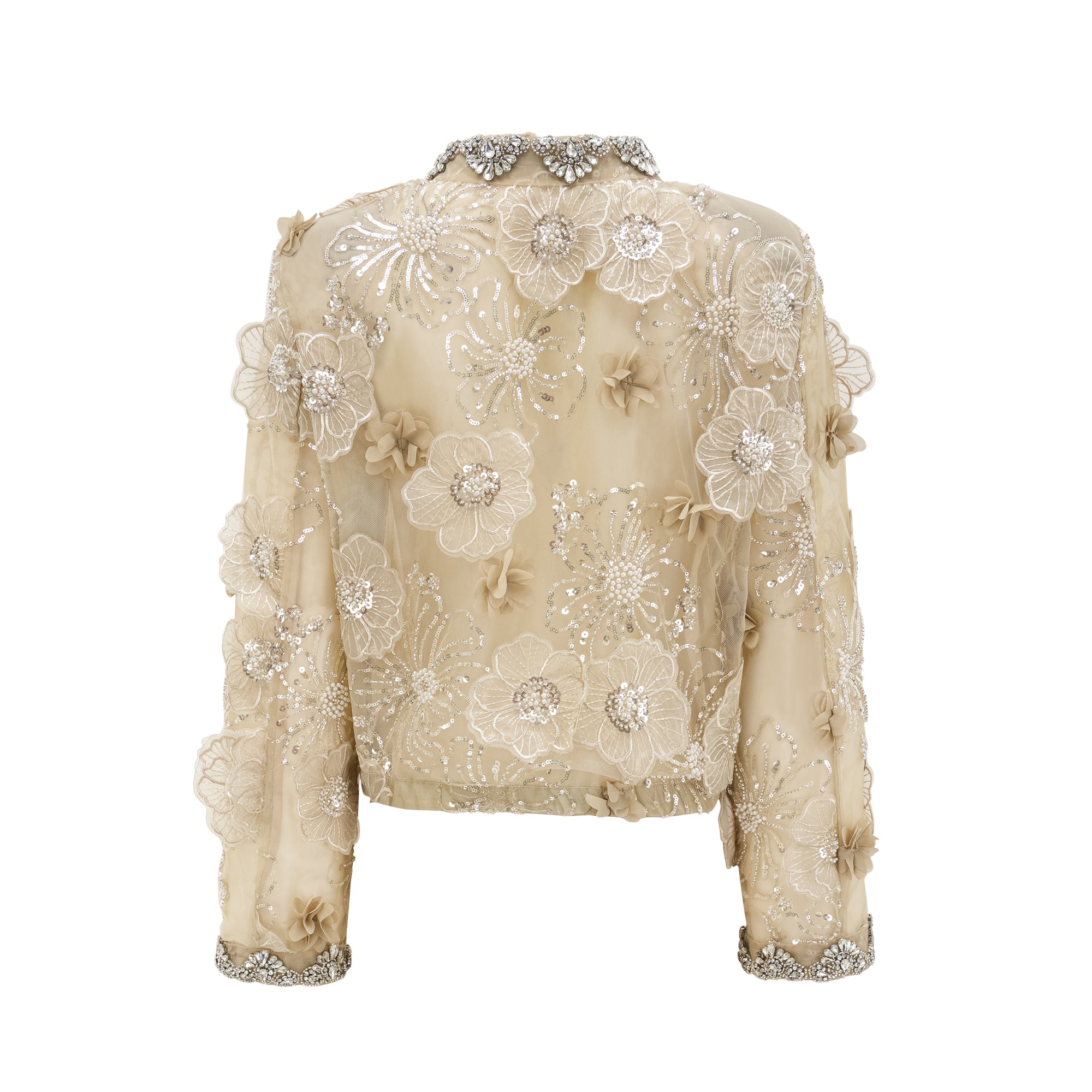 Liane Semi-Sheer Flower Beaded Organza Light Luxury Jacket
