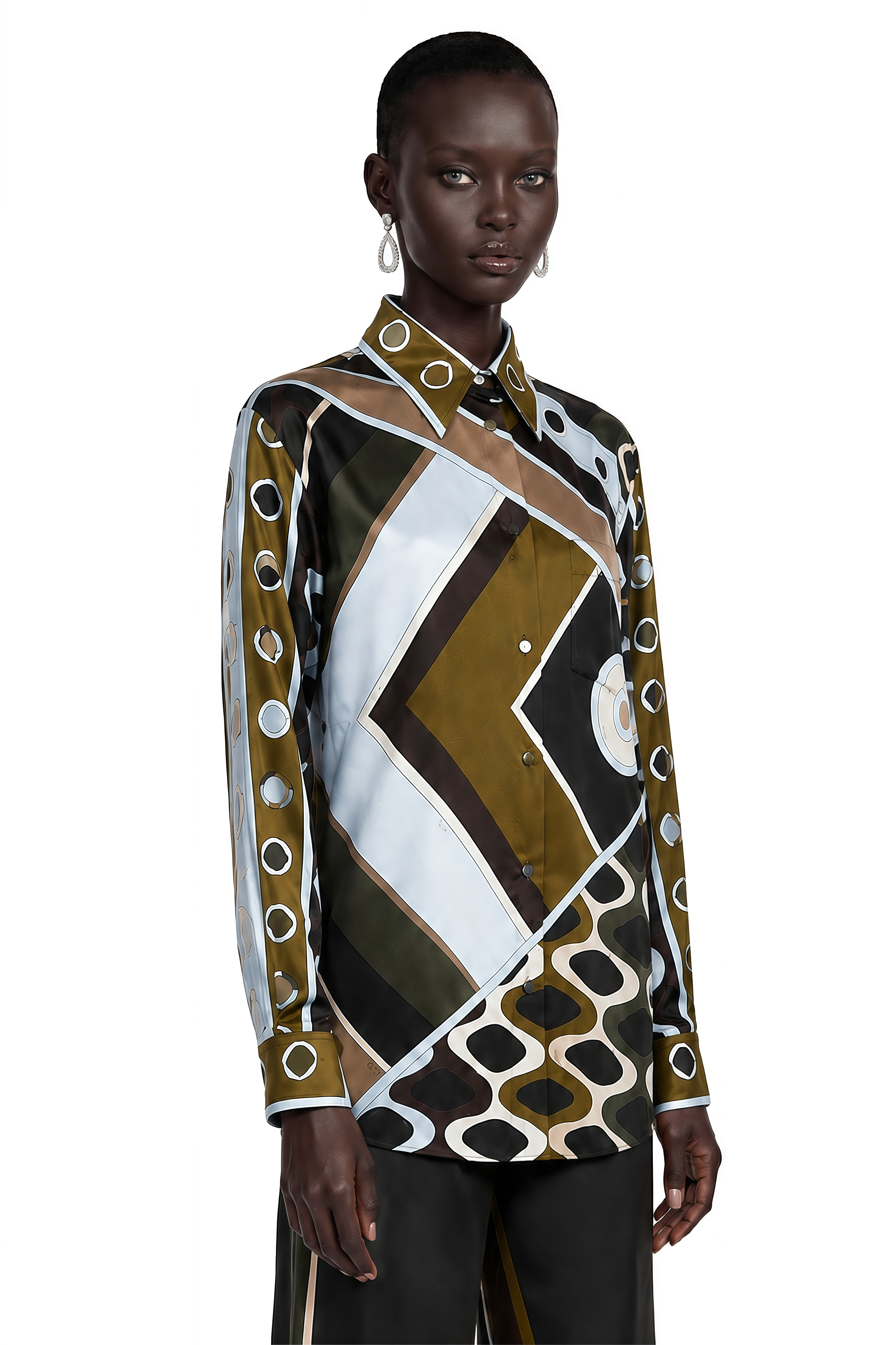 Sabella Green Abstract Print Shirt Top & Wide-Leg Trousers Set