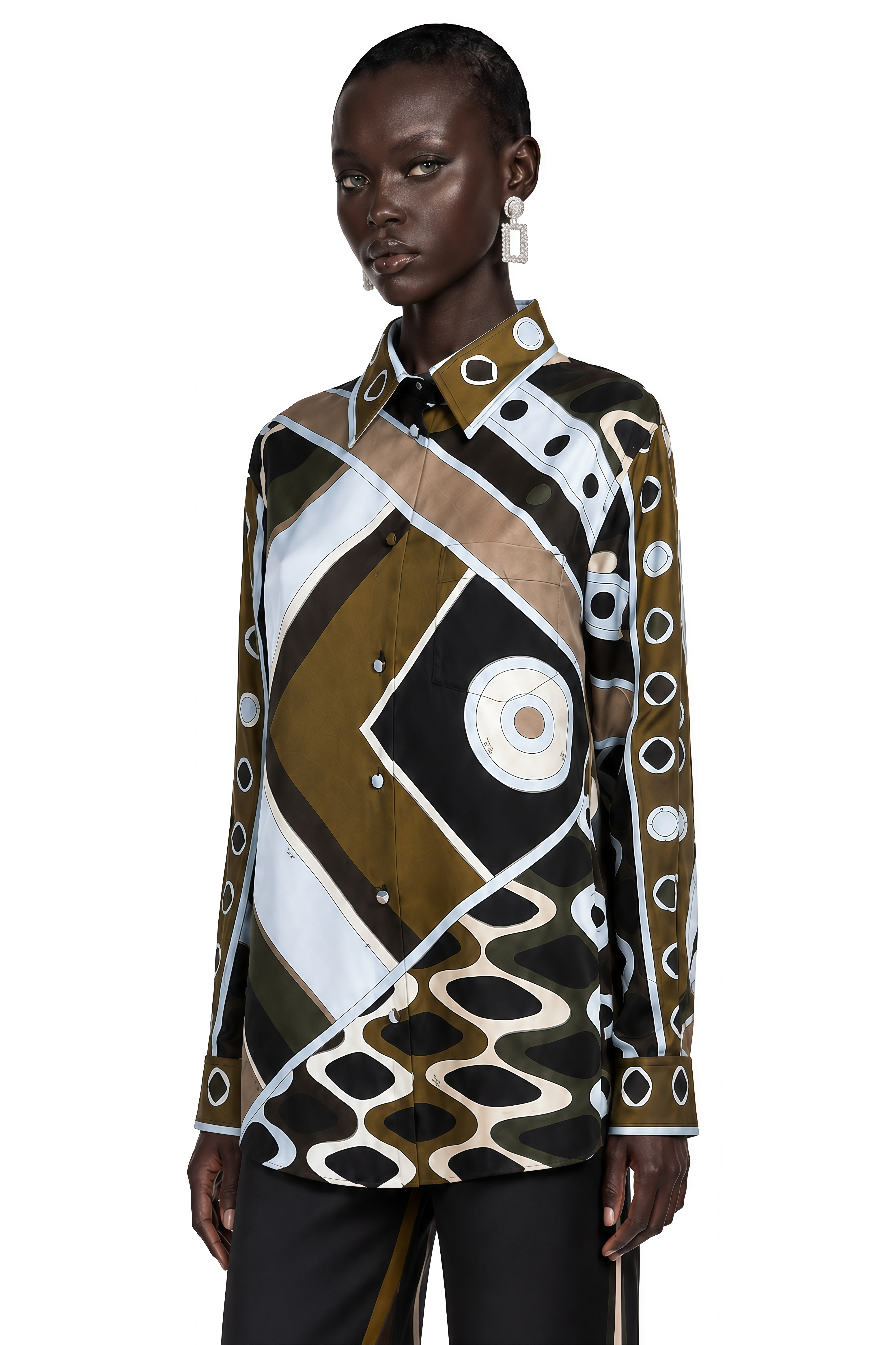 Sabella Green Abstract Print Shirt Top & Wide-Leg Trousers Set