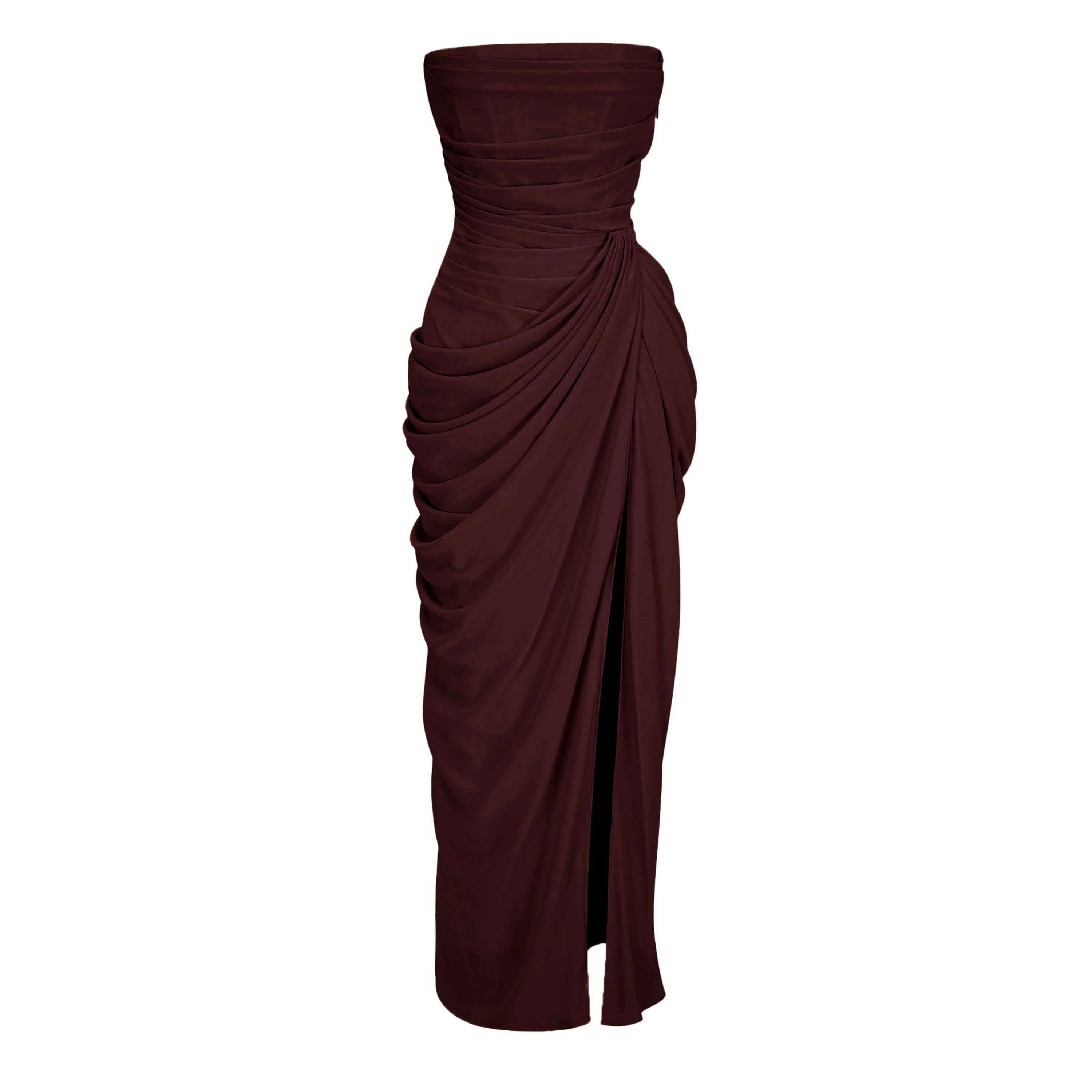 Safiya Brown Ruched Maxi Dress with Cross Front