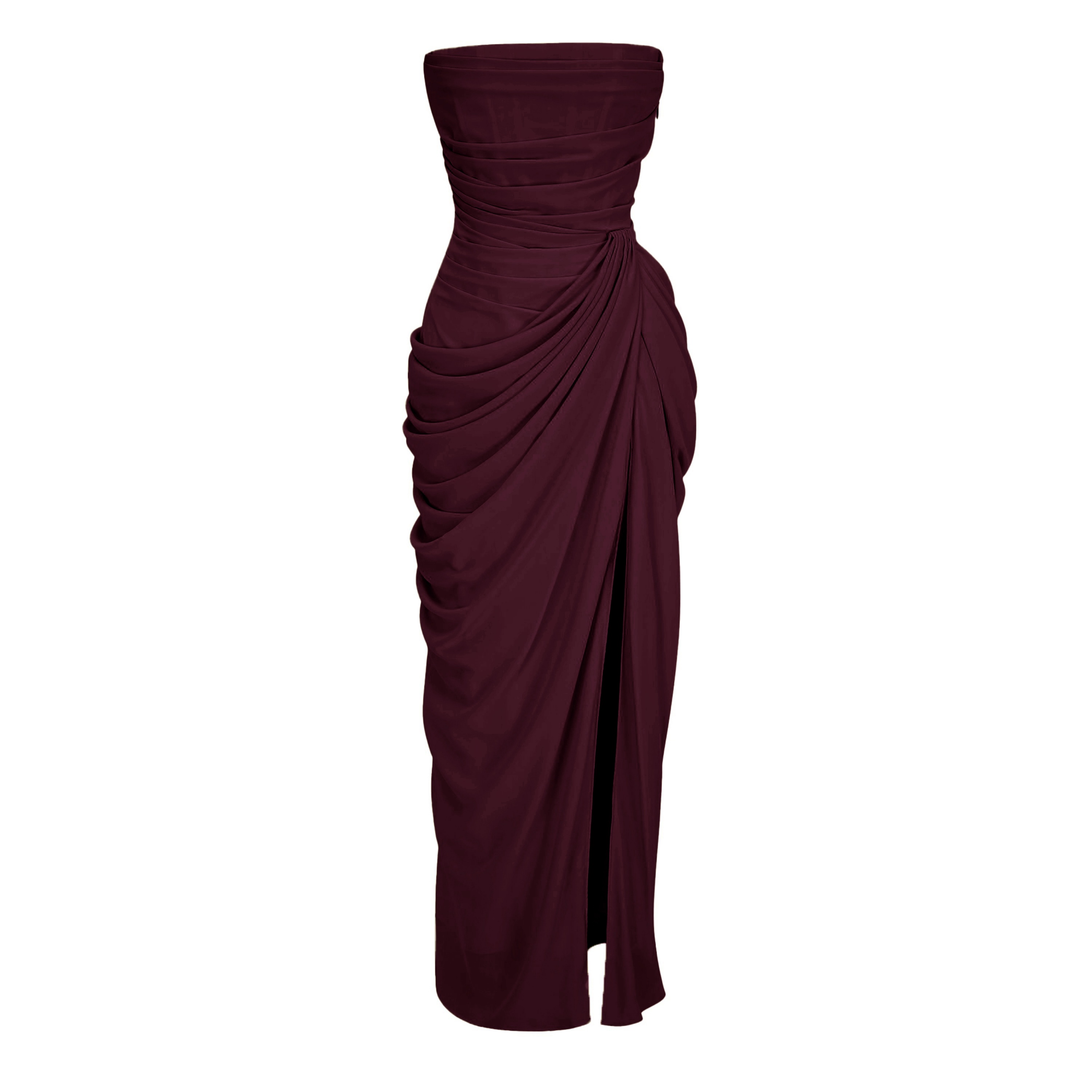 Safiya Brown Ruched Maxi Dress with Cross Front