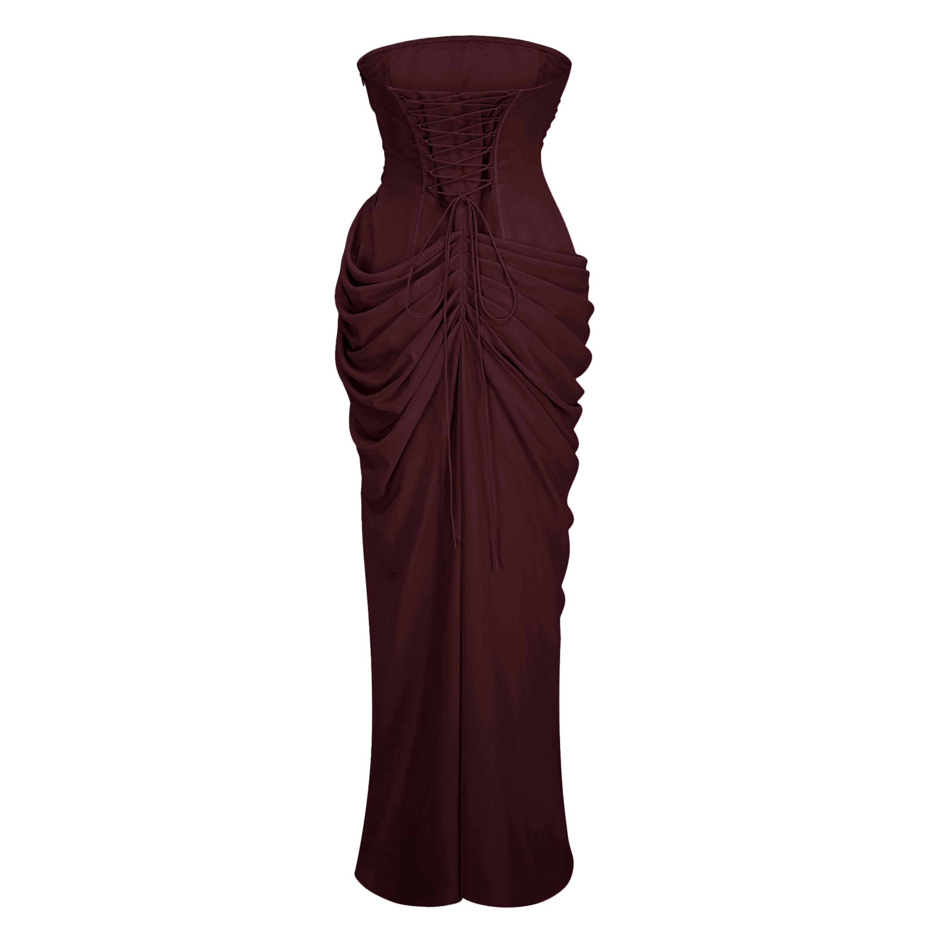 Safiya Brown Ruched Maxi Dress with Cross Front